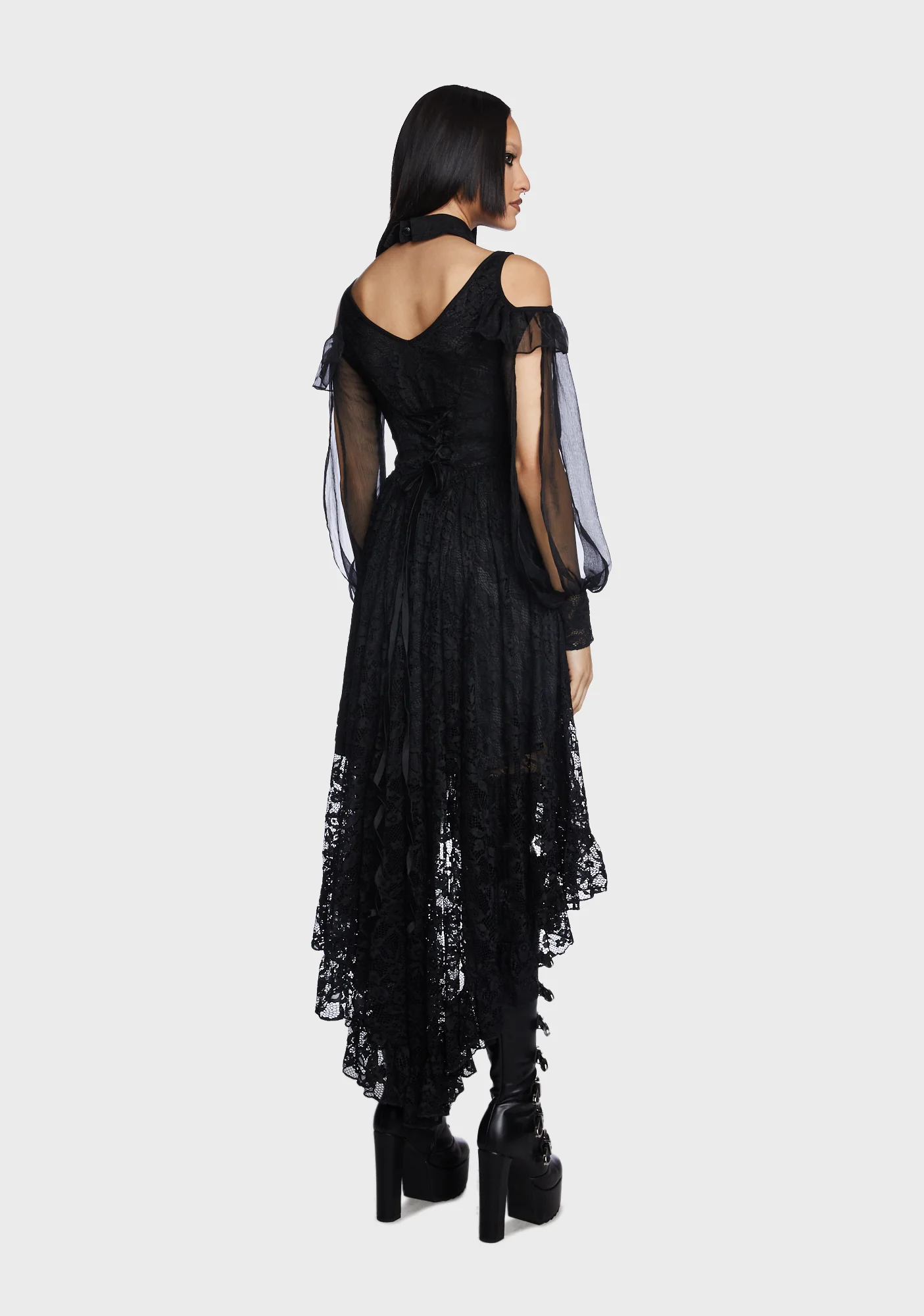 Gothic Off Shoulder Irregular Lace Dress - Image 4