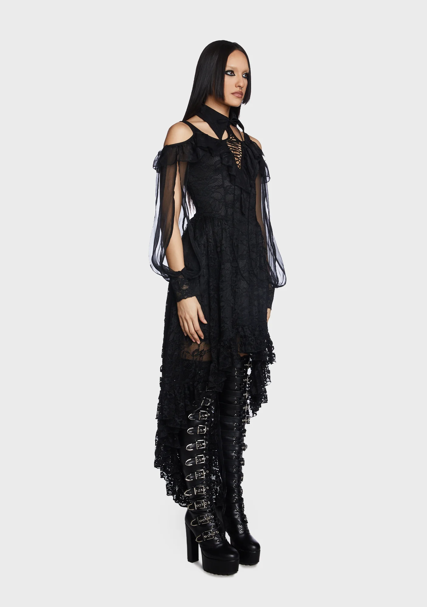 Gothic Off Shoulder Irregular Lace Dress - Image 5