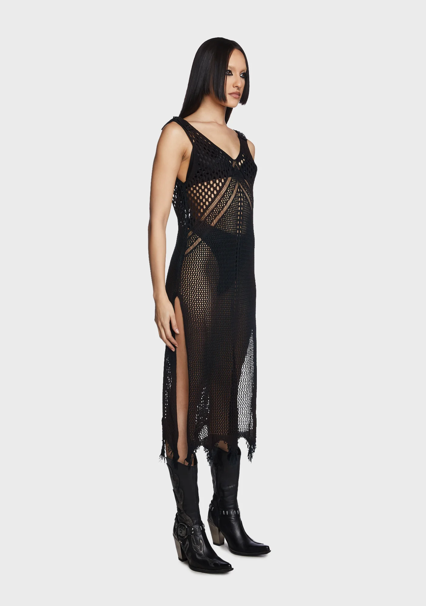 Gothic Plunging Mesh Slip Dress - Image 4