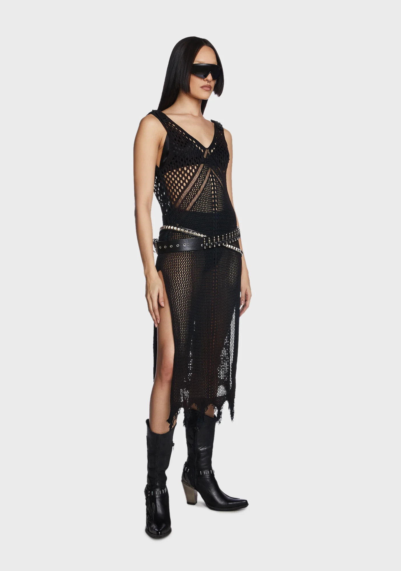 Gothic Plunging Mesh Slip Dress - Image 5