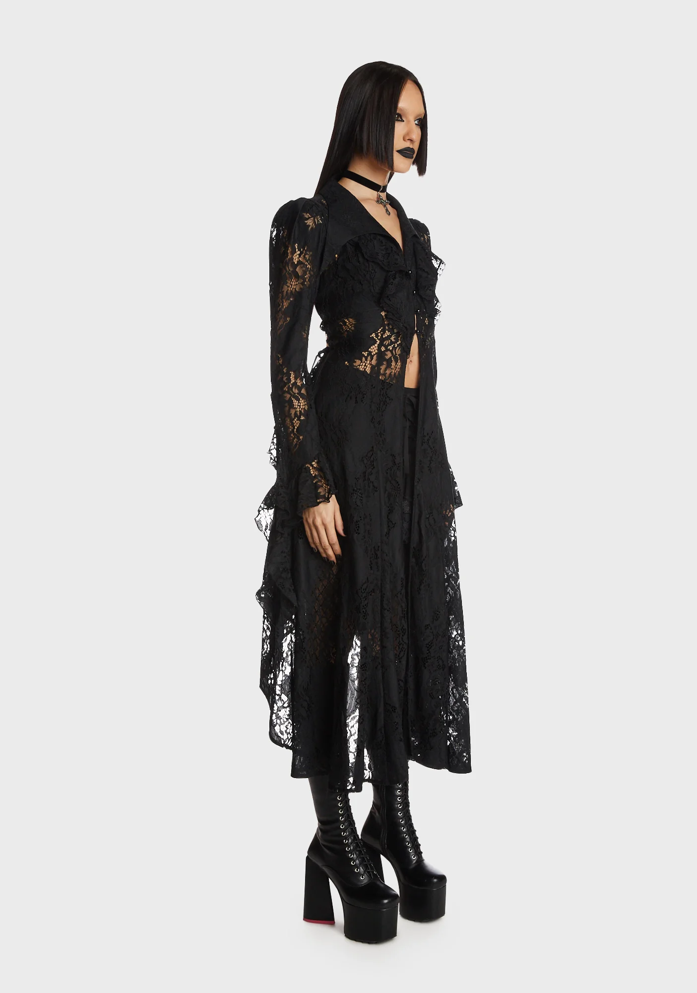 Gothic Romantic Hollow Out Frilly Lace Dress - Image 3