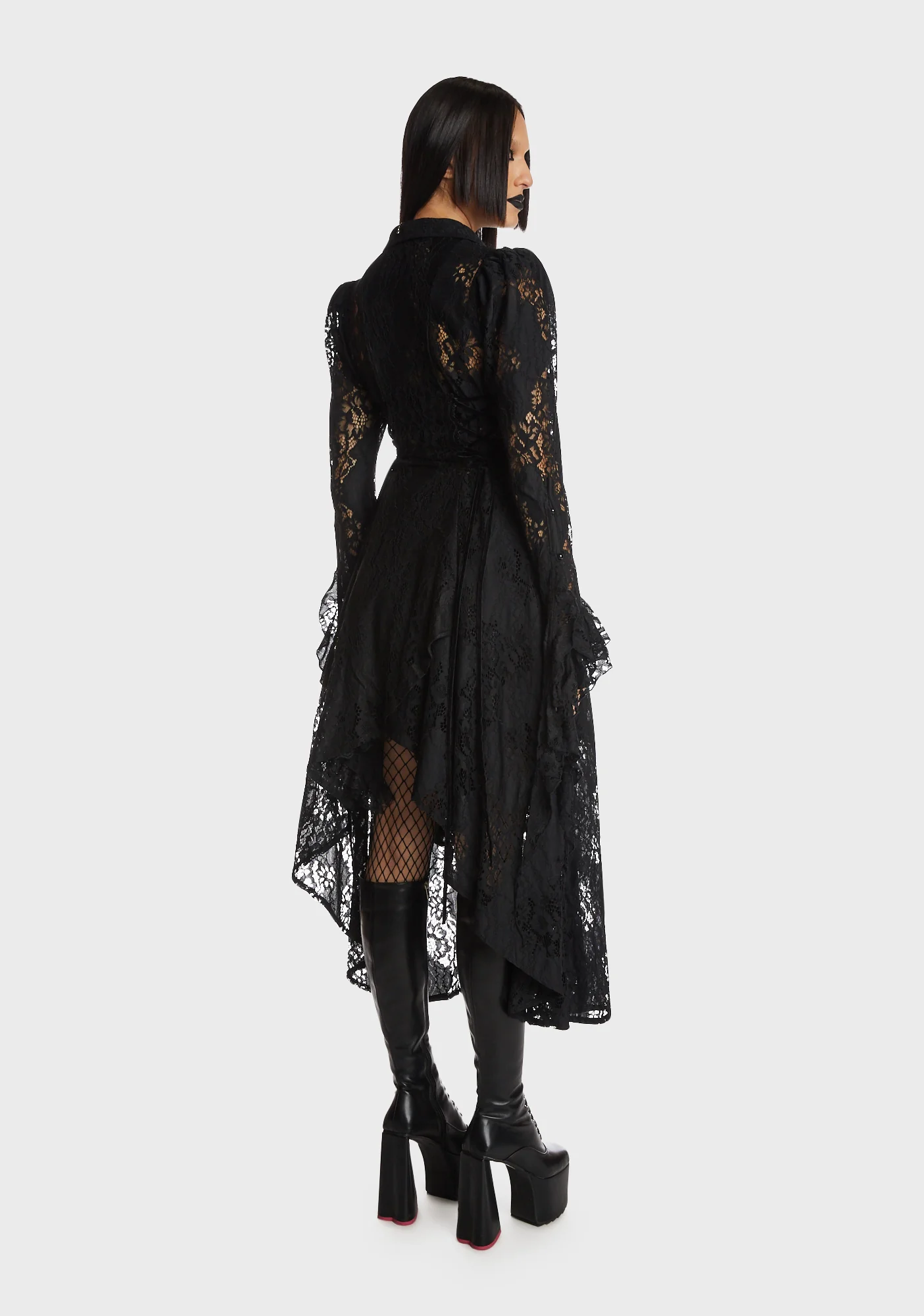 Gothic Romantic Hollow Out Frilly Lace Dress - Image 4