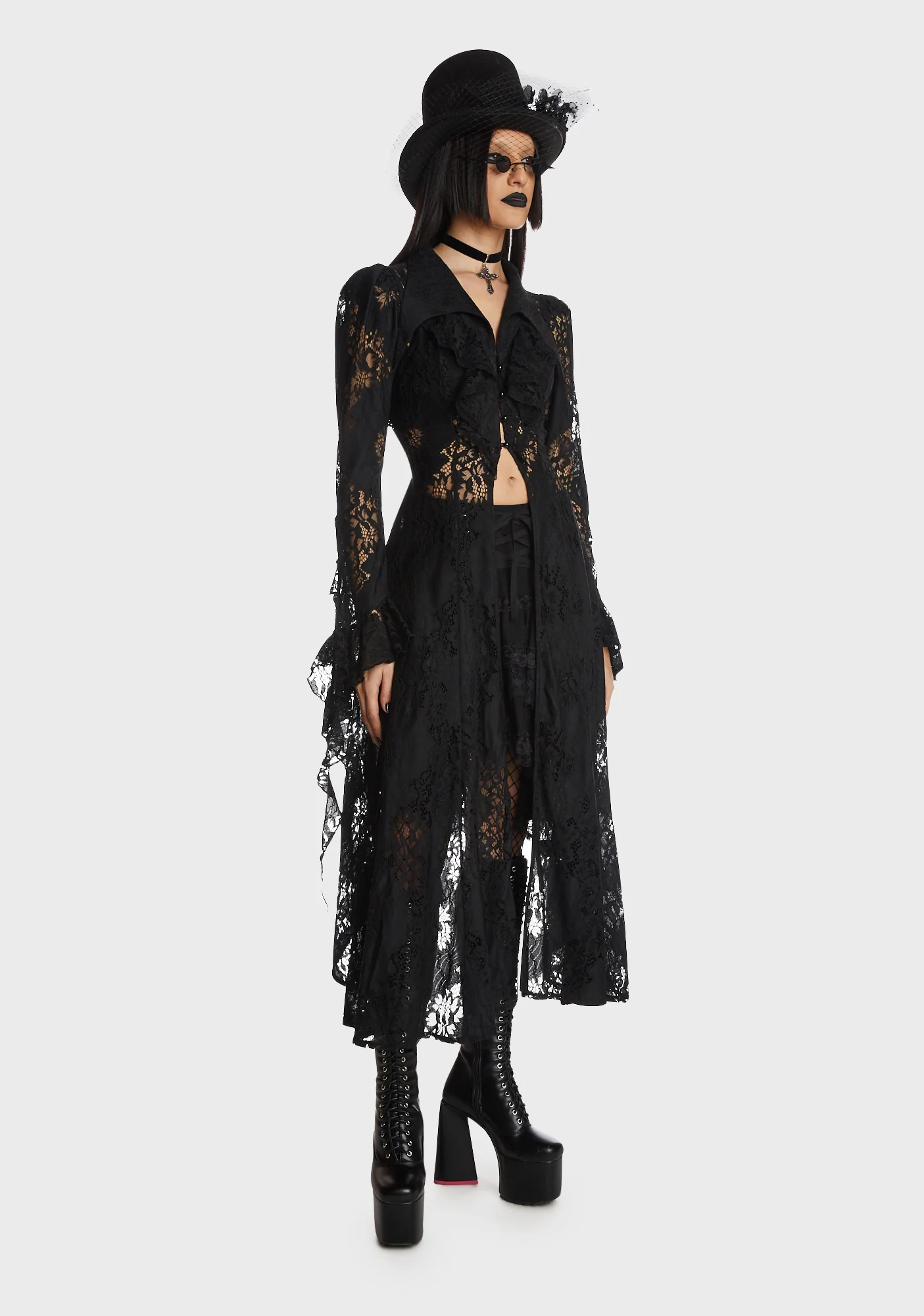 Gothic Romantic Hollow Out Frilly Lace Dress - Image 5
