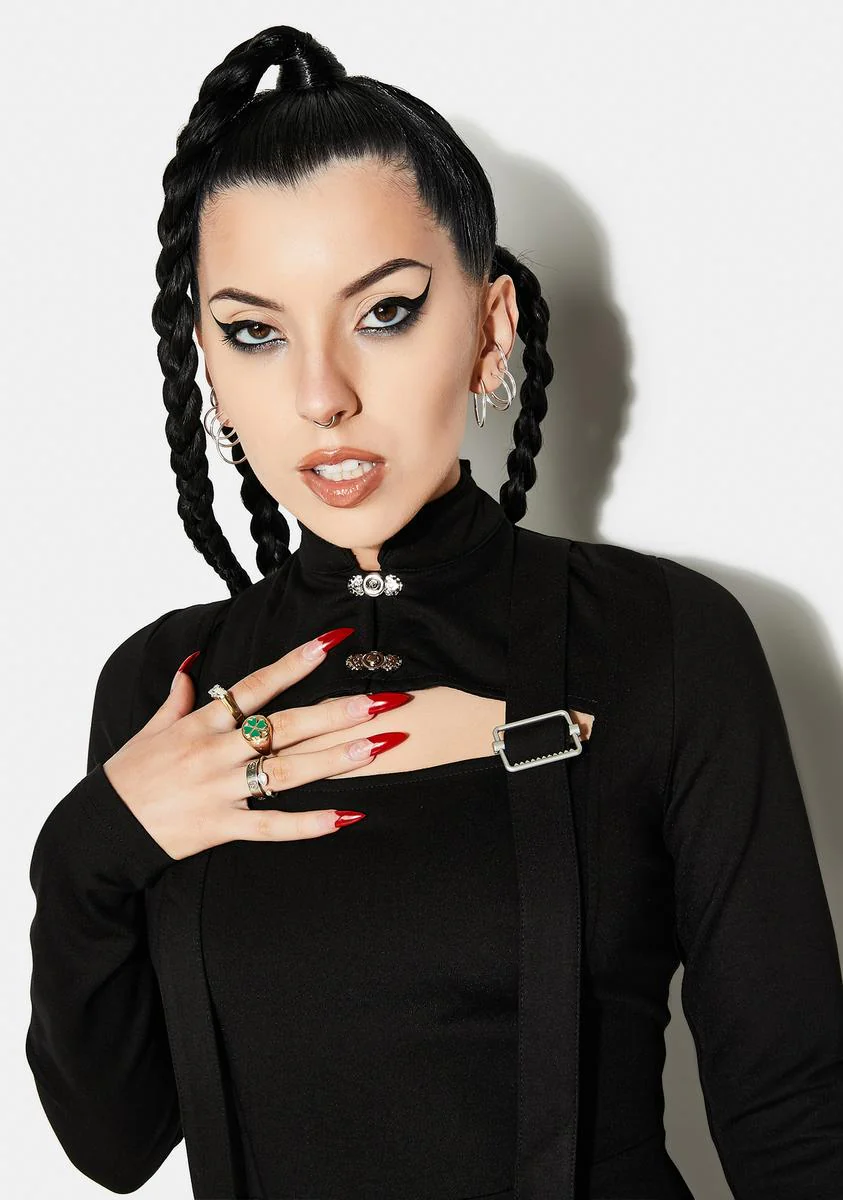 Gothic Stand Collar Strappy Dress - Image 2