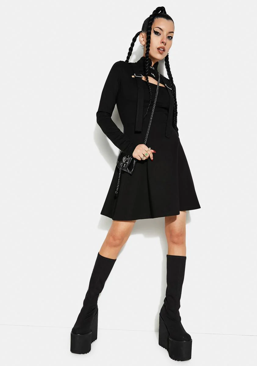 Gothic Stand Collar Strappy Dress - Image 3