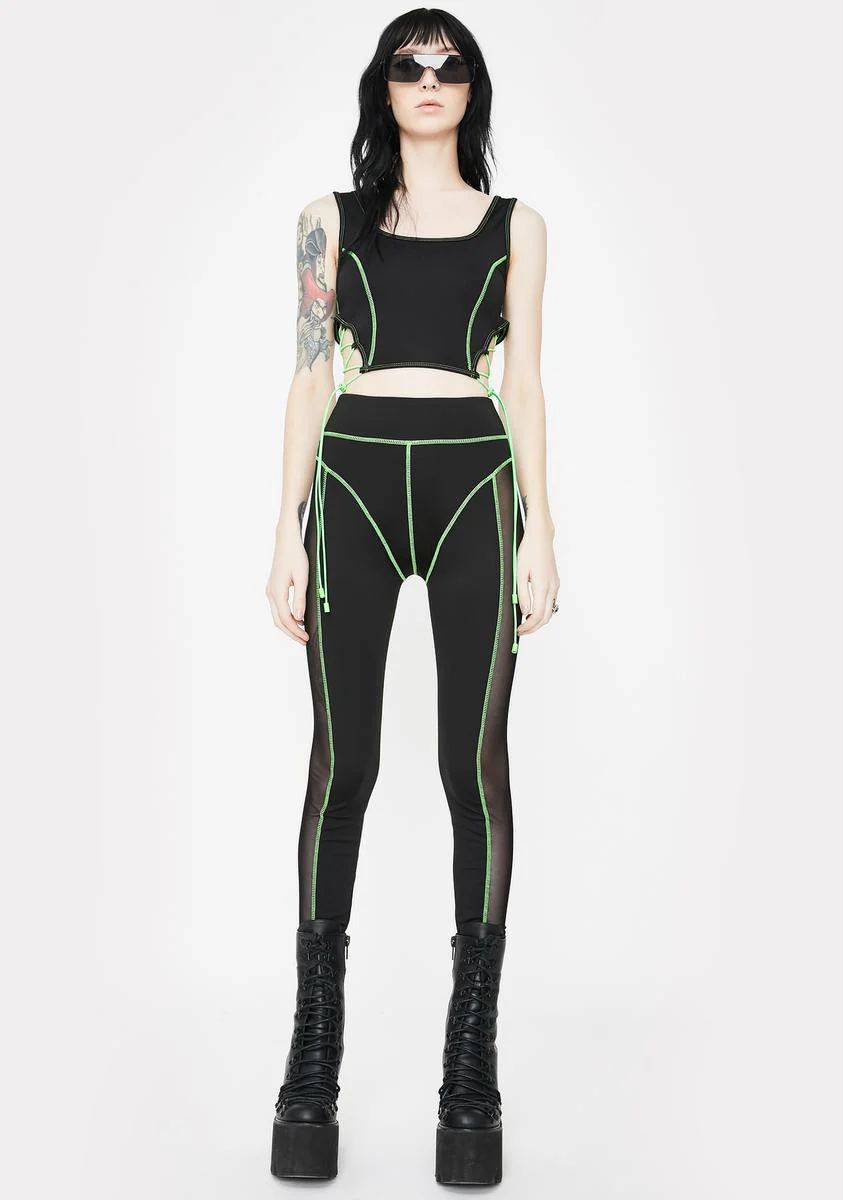 Green & Black Lace Up Sports Bra - Image 3
