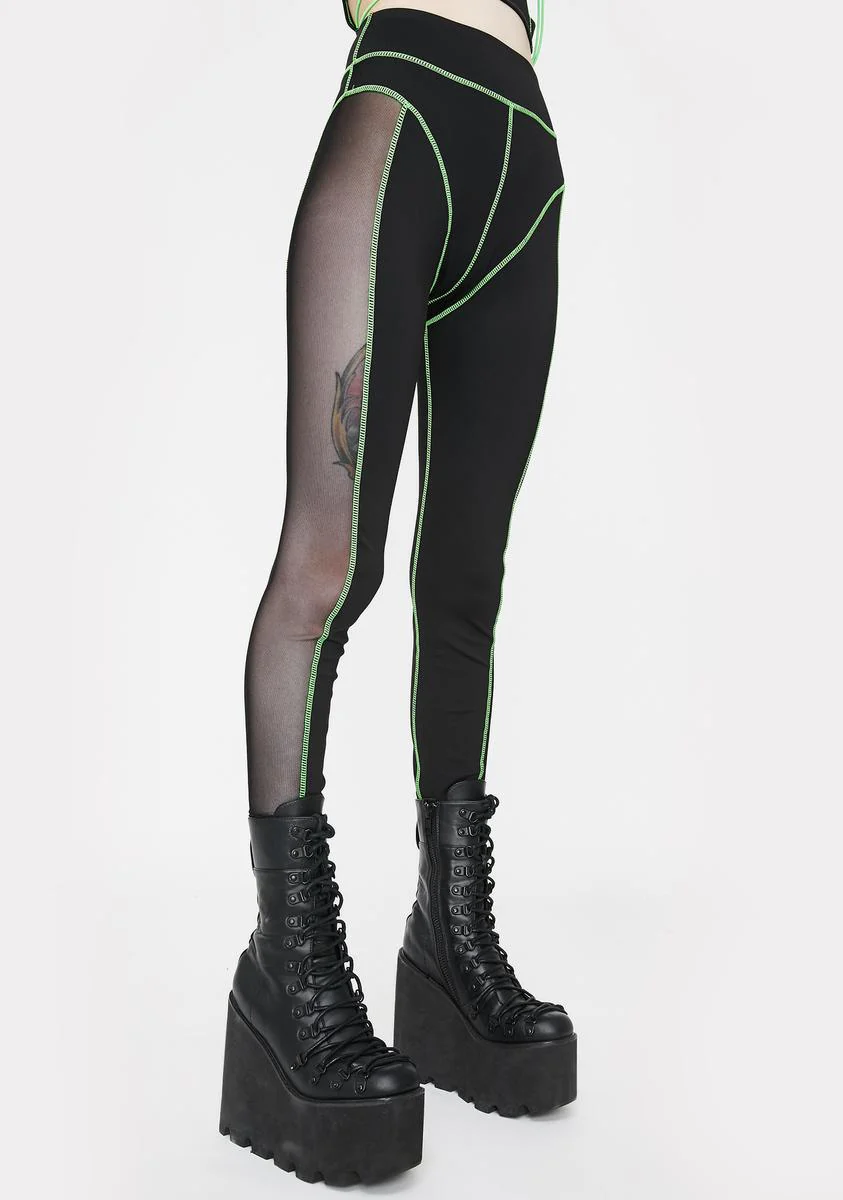 Green & Black Mesh High Waist Leggings - Image 2