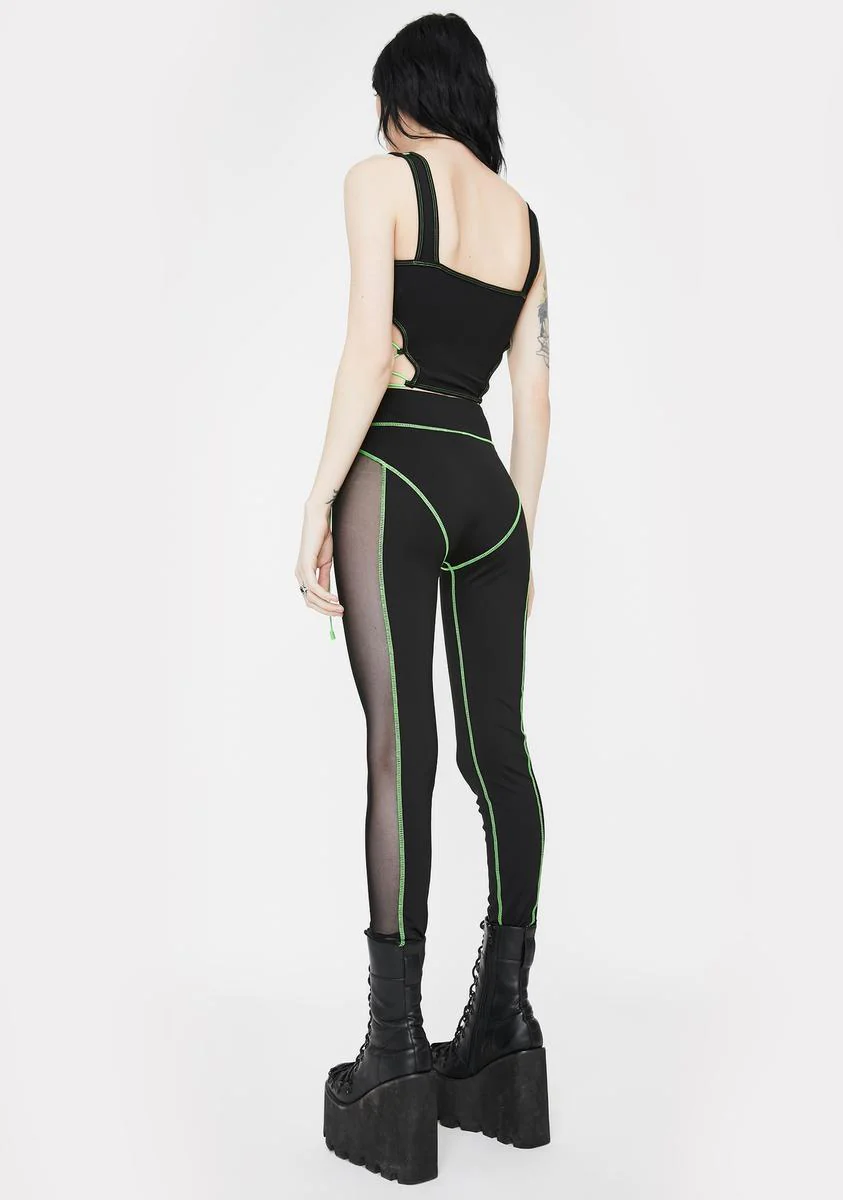 Green & Black Mesh High Waist Leggings - Image 4
