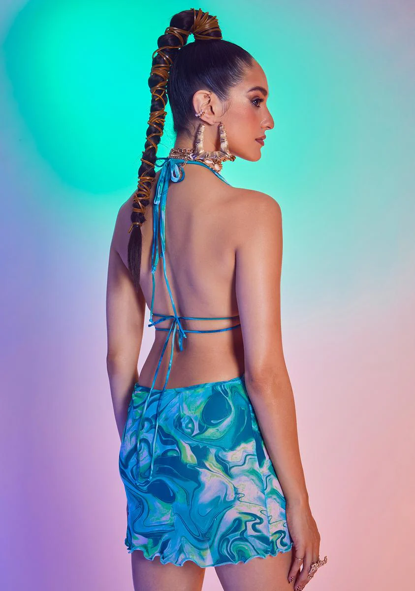 Green Marble Print Halter Dress - Image 4