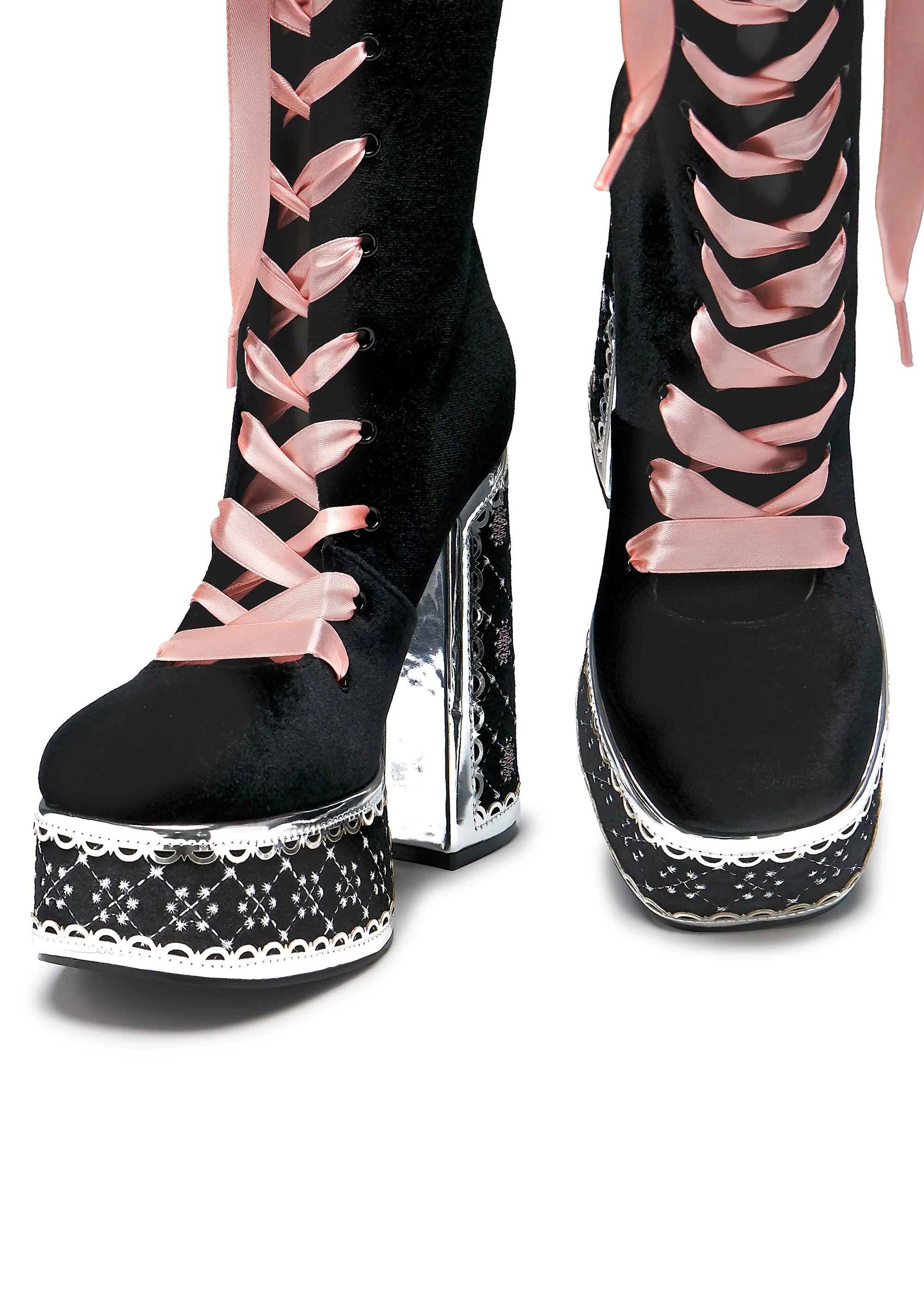 Guiltless Ghost Lace Up Platform Long Boots - Black - Image 3