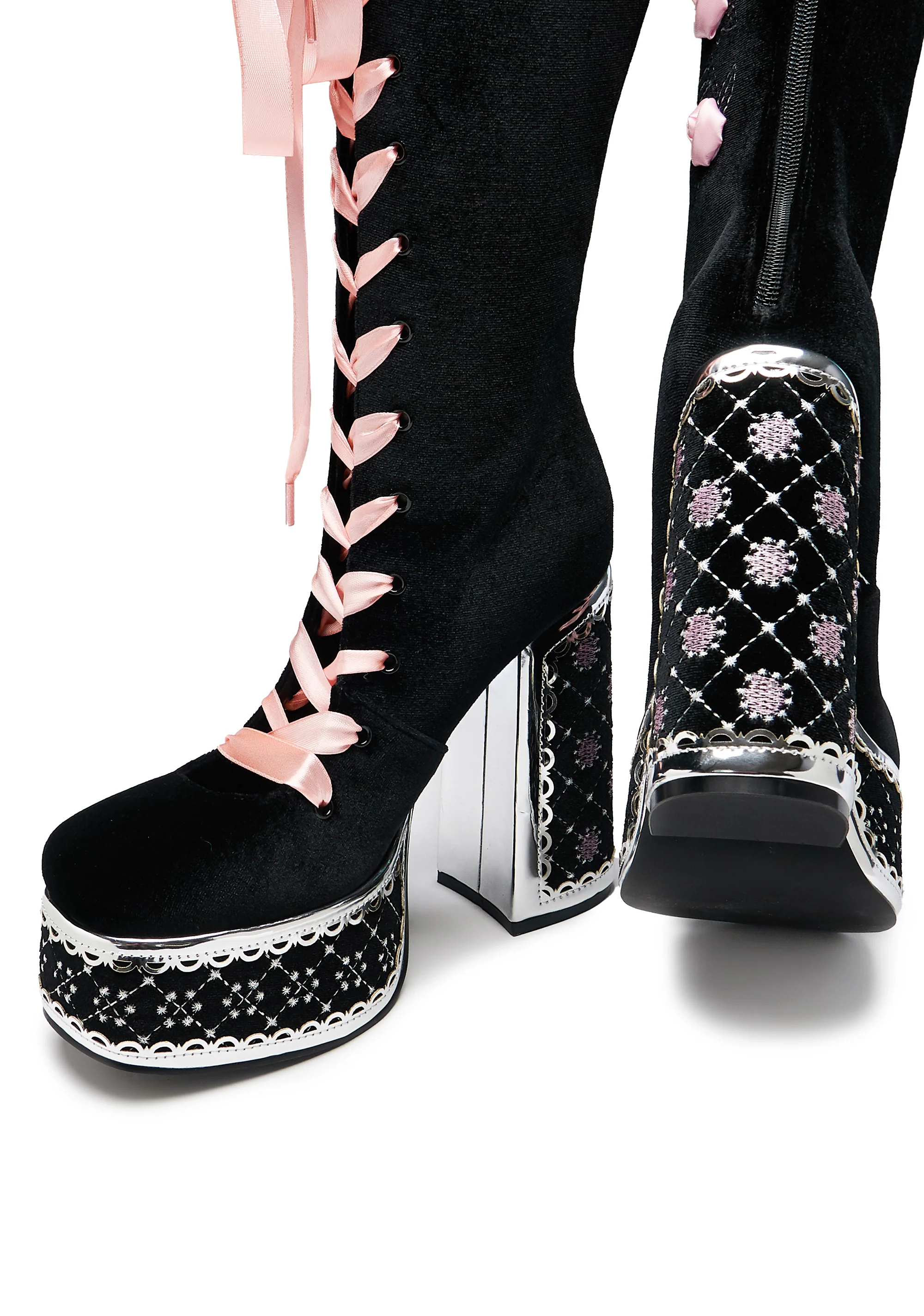 Guiltless Ghost Lace Up Platform Long Boots - Black - Image 4
