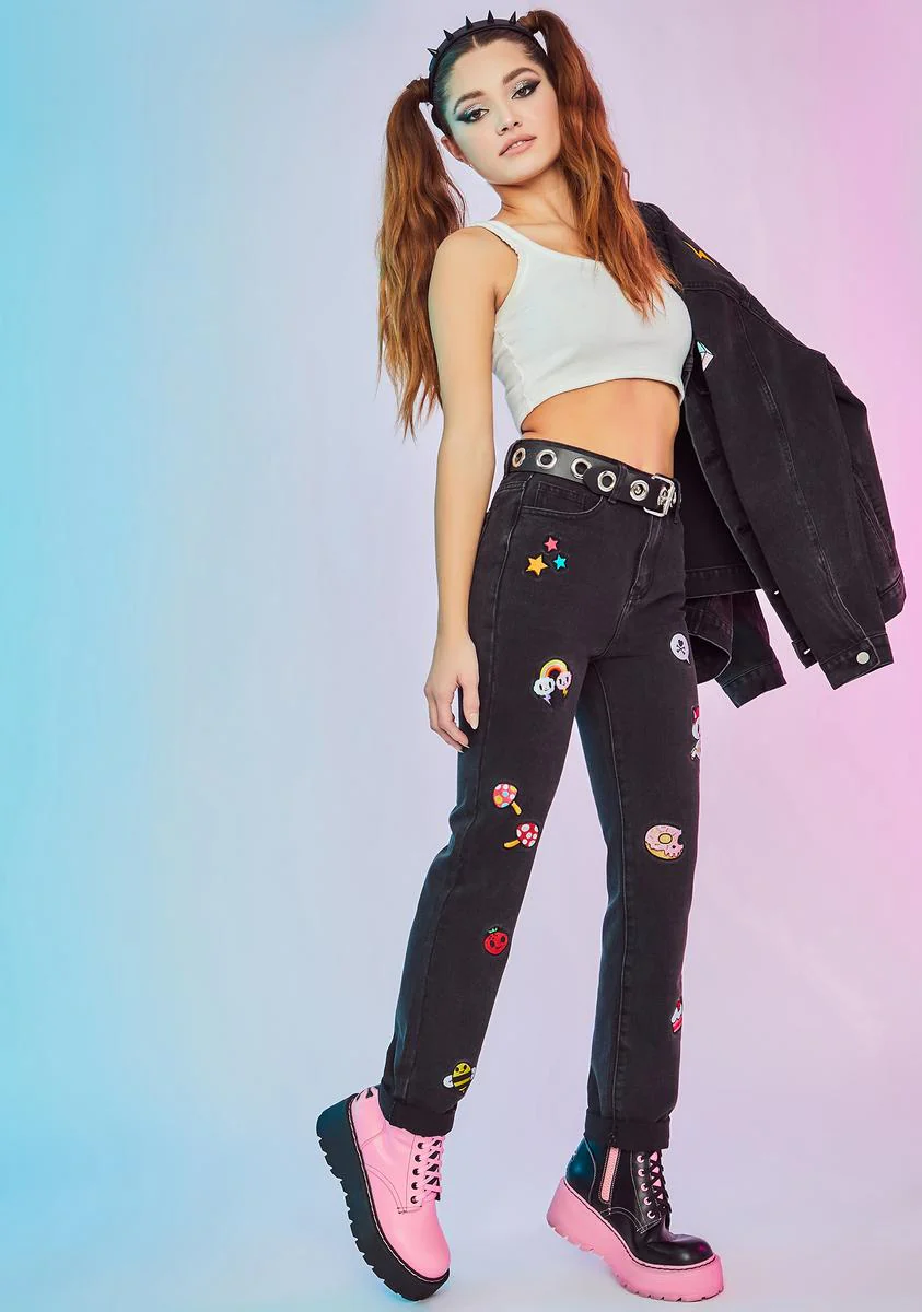 Halfway To Heaven Patched Mom Jeans - Image 2