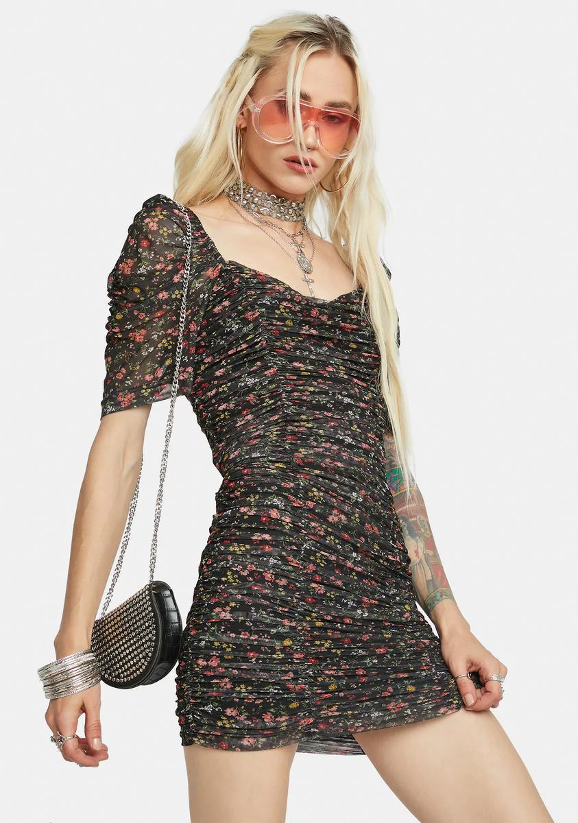 Halley Floral Mesh Dress - Dark Red - Image 2