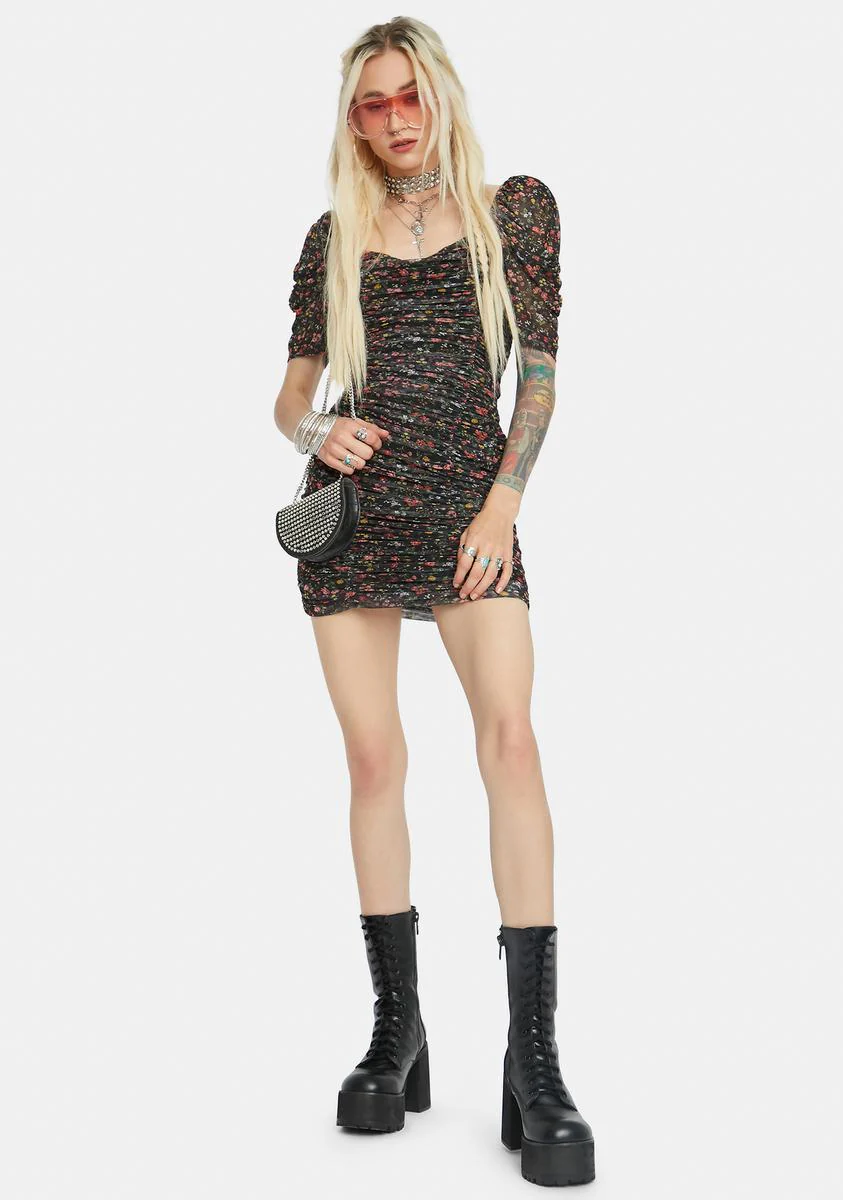 Halley Floral Mesh Dress - Dark Red - Image 3
