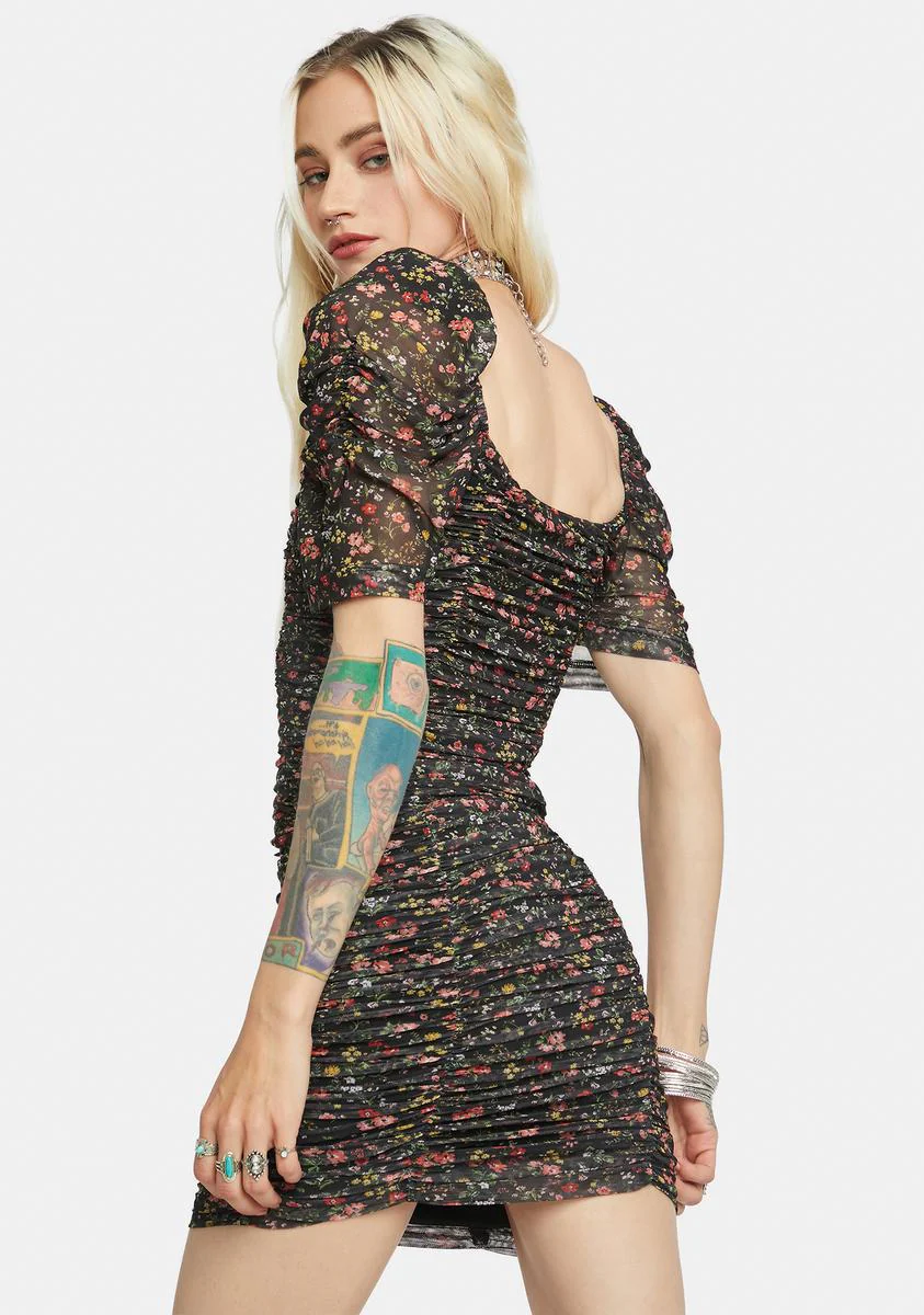 Halley Floral Mesh Dress - Dark Red - Image 4