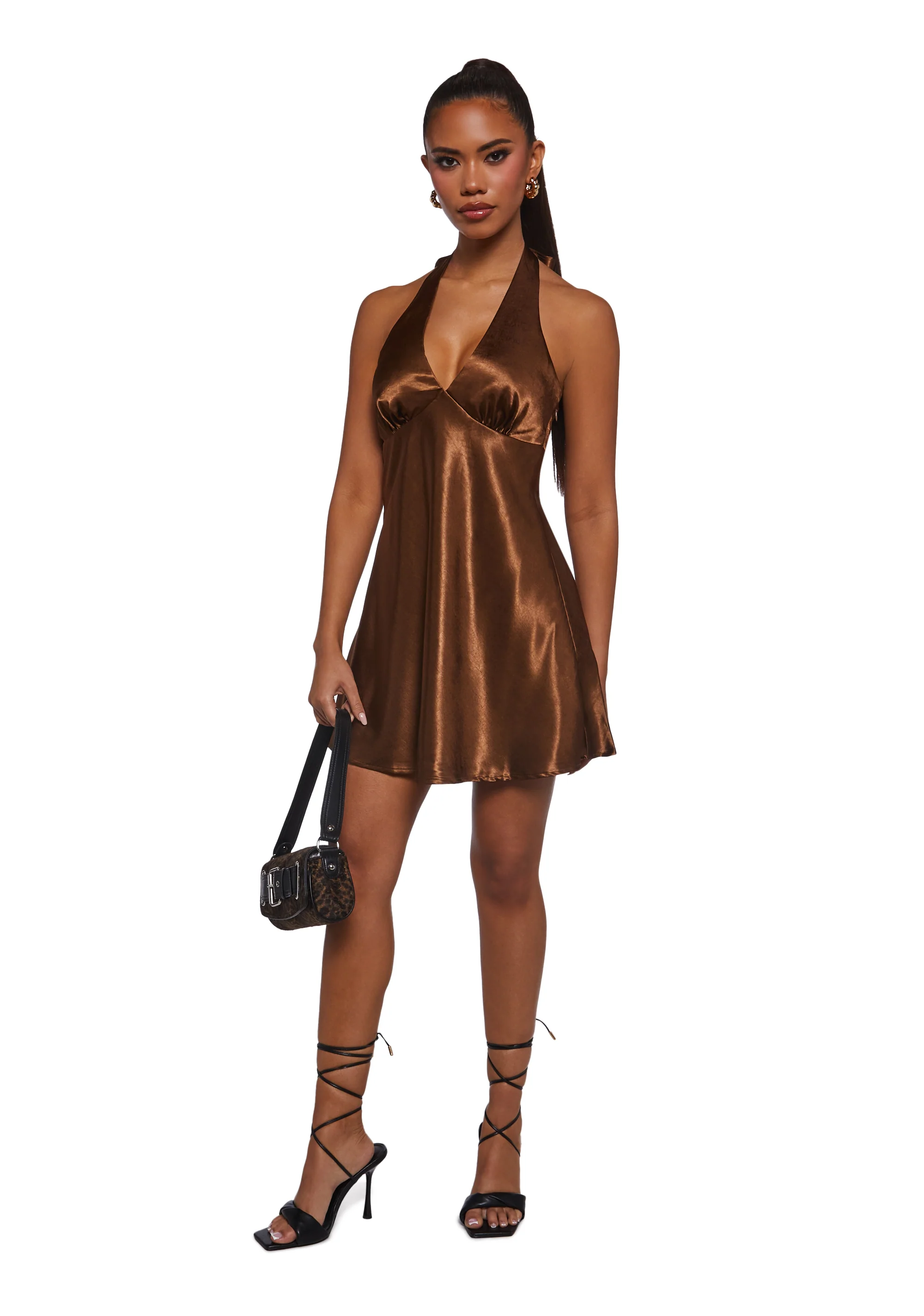 House Party Halter Dress - Brown - Image 2