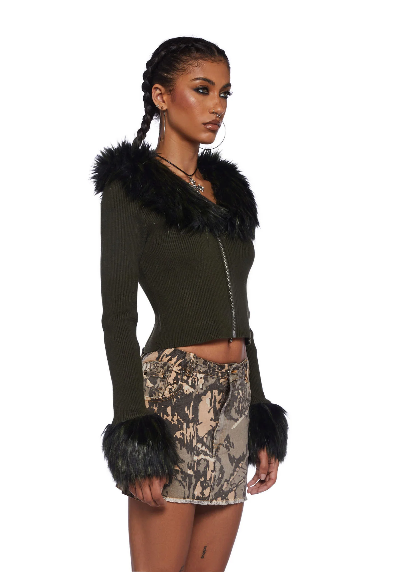 Handle With Scare Crop Top - Olive - Image 3