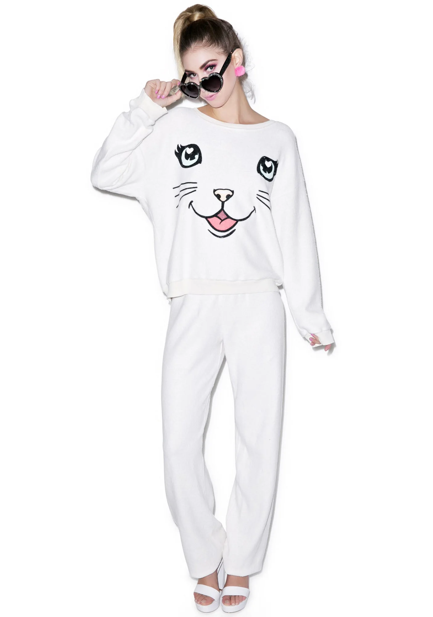 Happy Cat Oversized Sweatshirt - White - Image 5