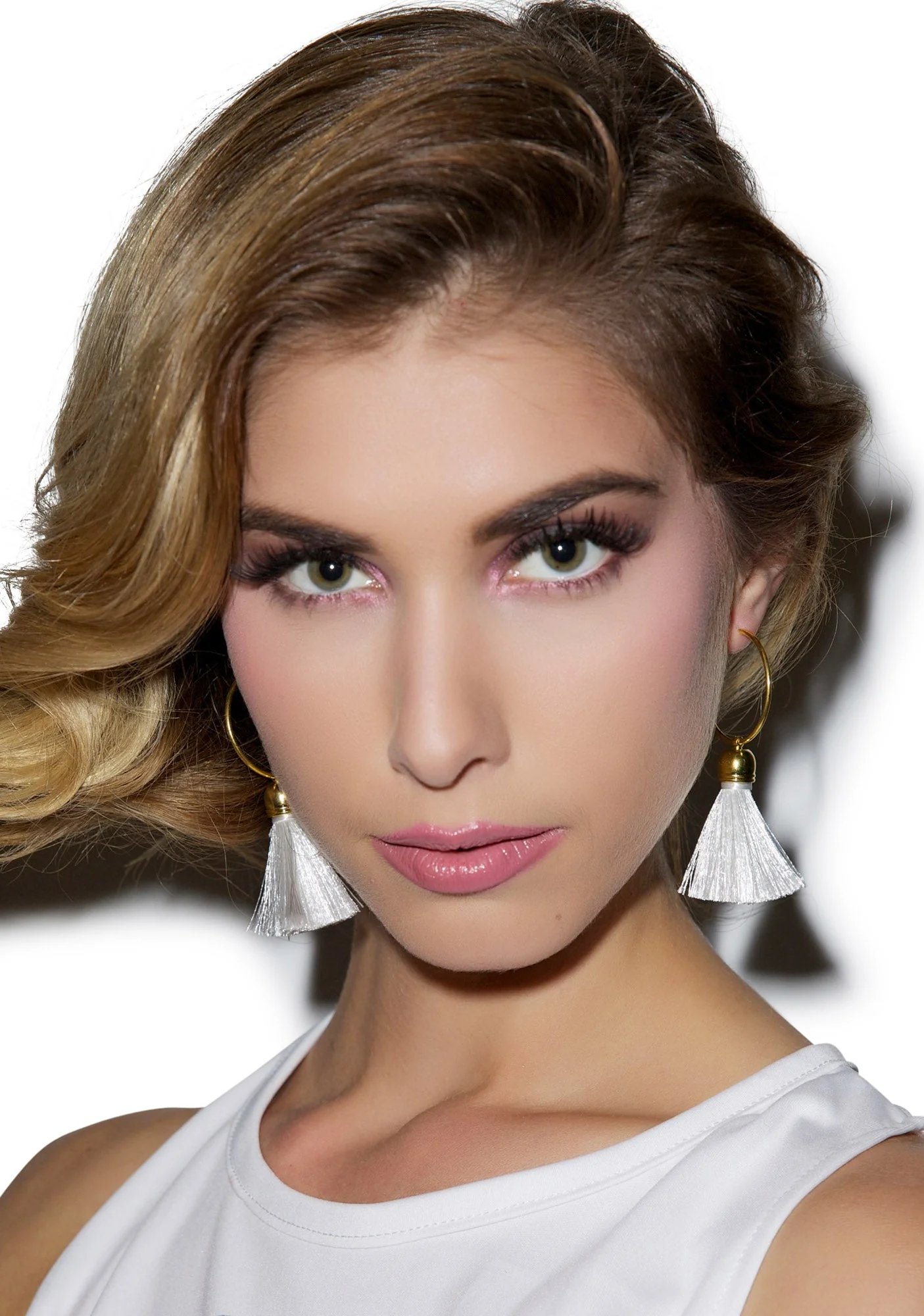 Harper Hoop Tassel Earrings - Light Blue - Image 9