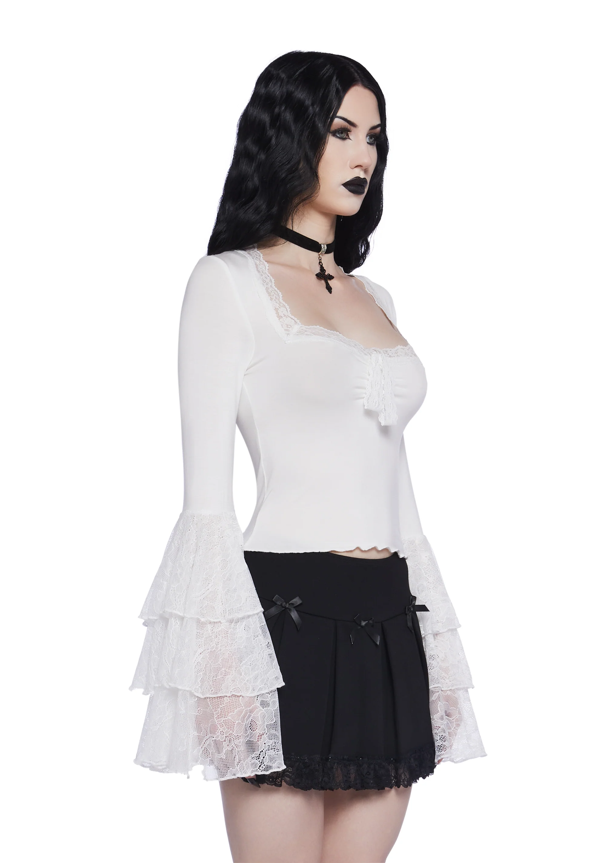 Haunted Grace Long Sleeve Top - White - Image 3