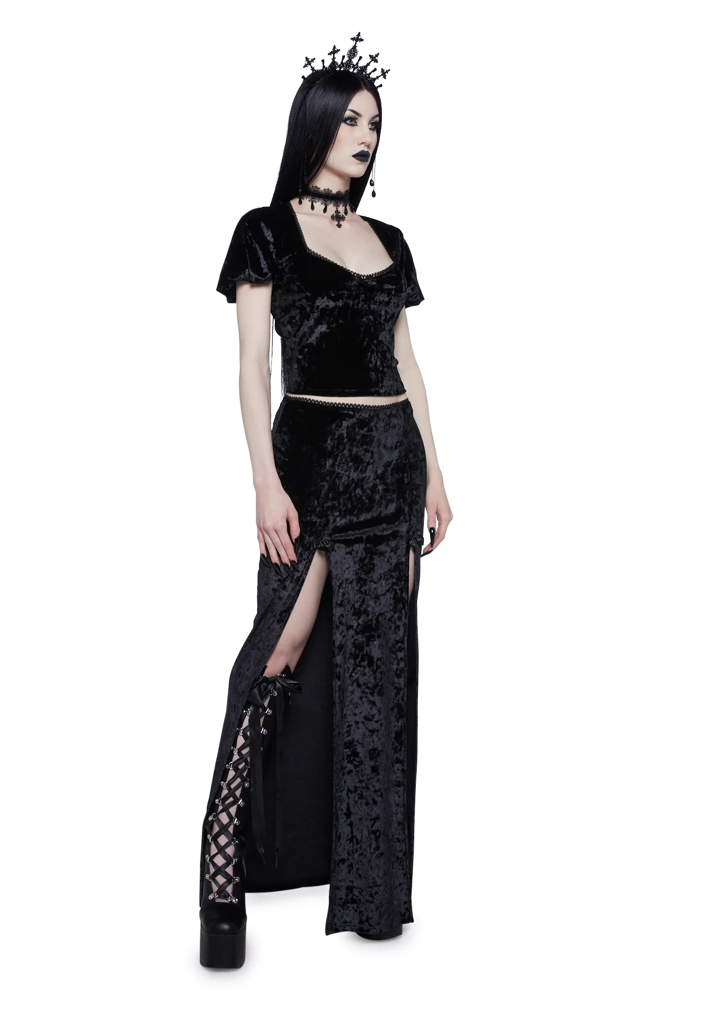 Time Stands Still Velvet Top- Black - Image 2