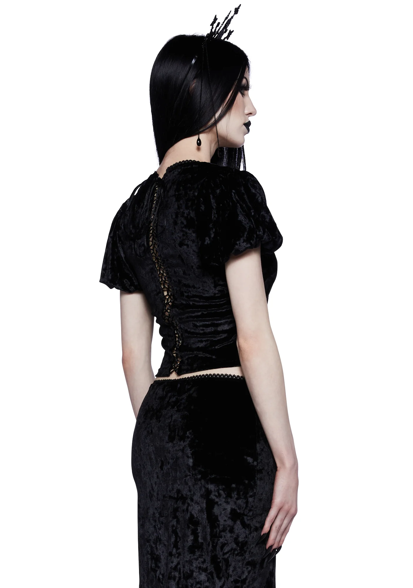 Time Stands Still Velvet Top- Black - Image 4