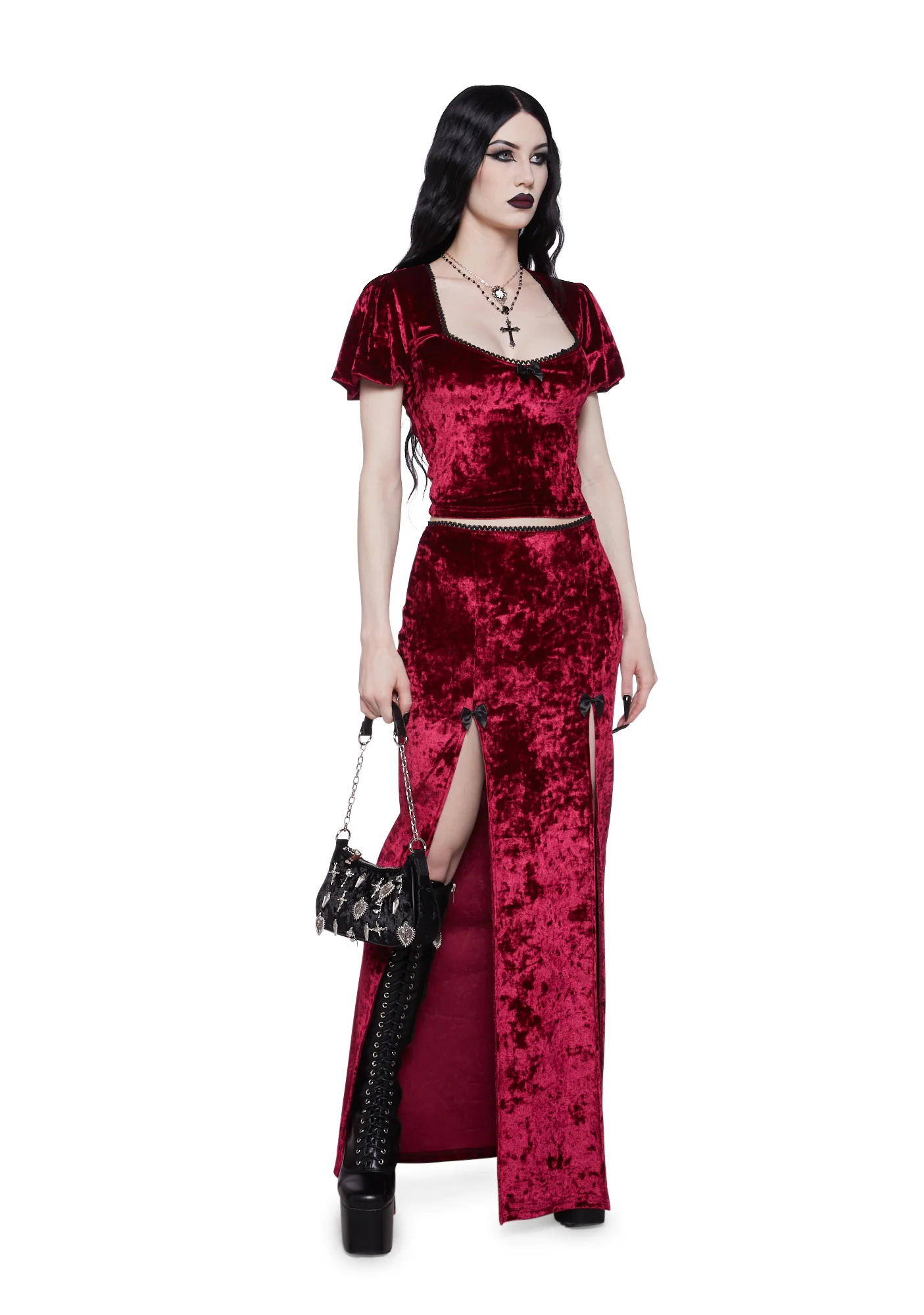 Time Stands Still Velvet Top - Burgundy - Image 2