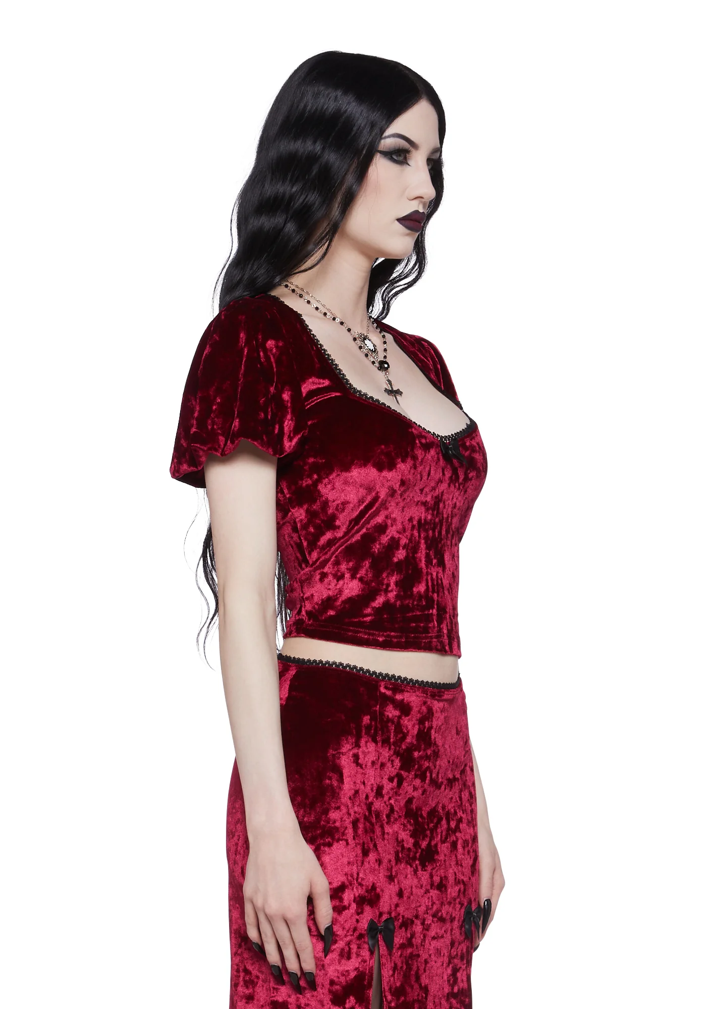 Time Stands Still Velvet Top - Burgundy - Image 3