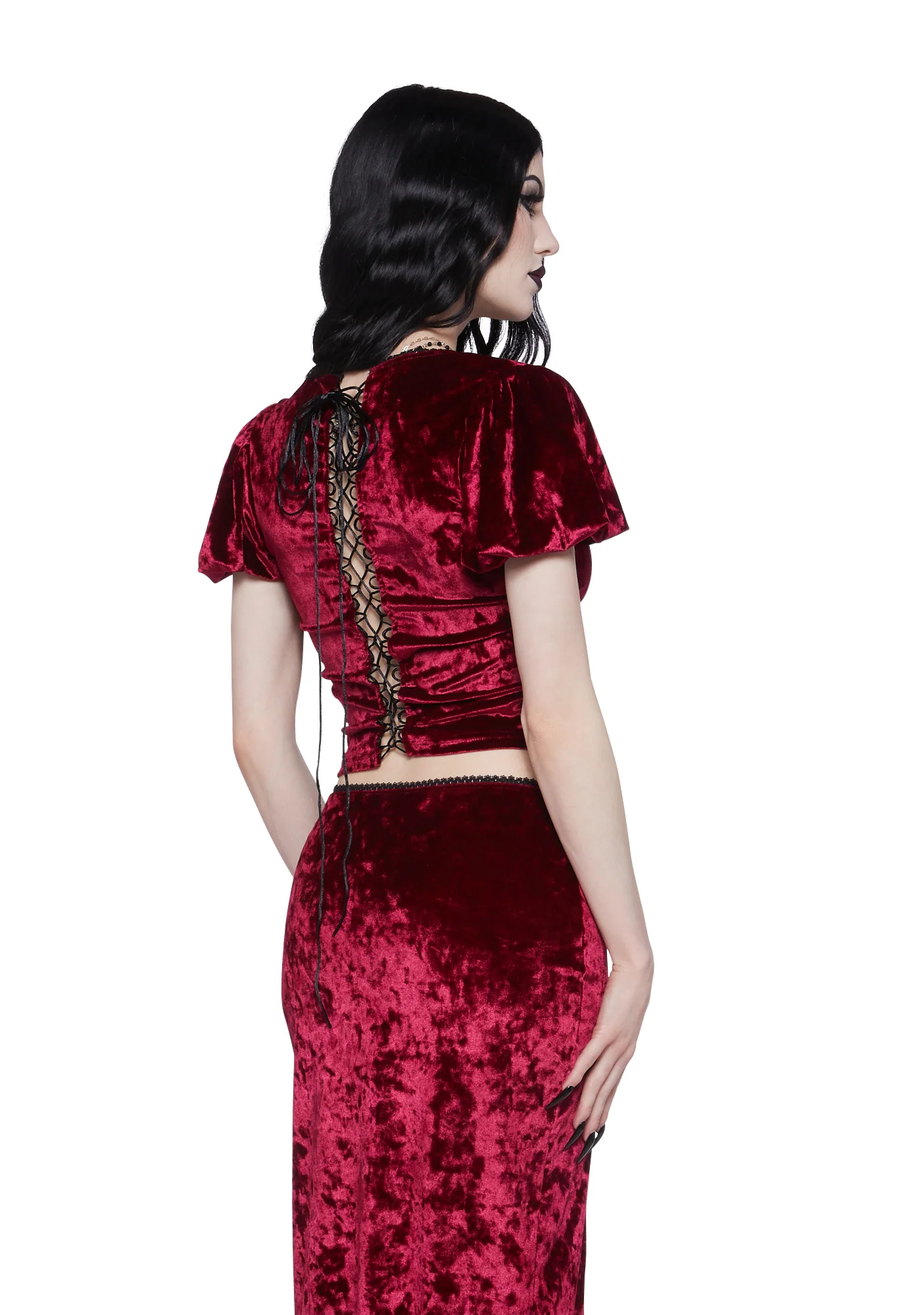 Time Stands Still Velvet Top - Burgundy - Image 4