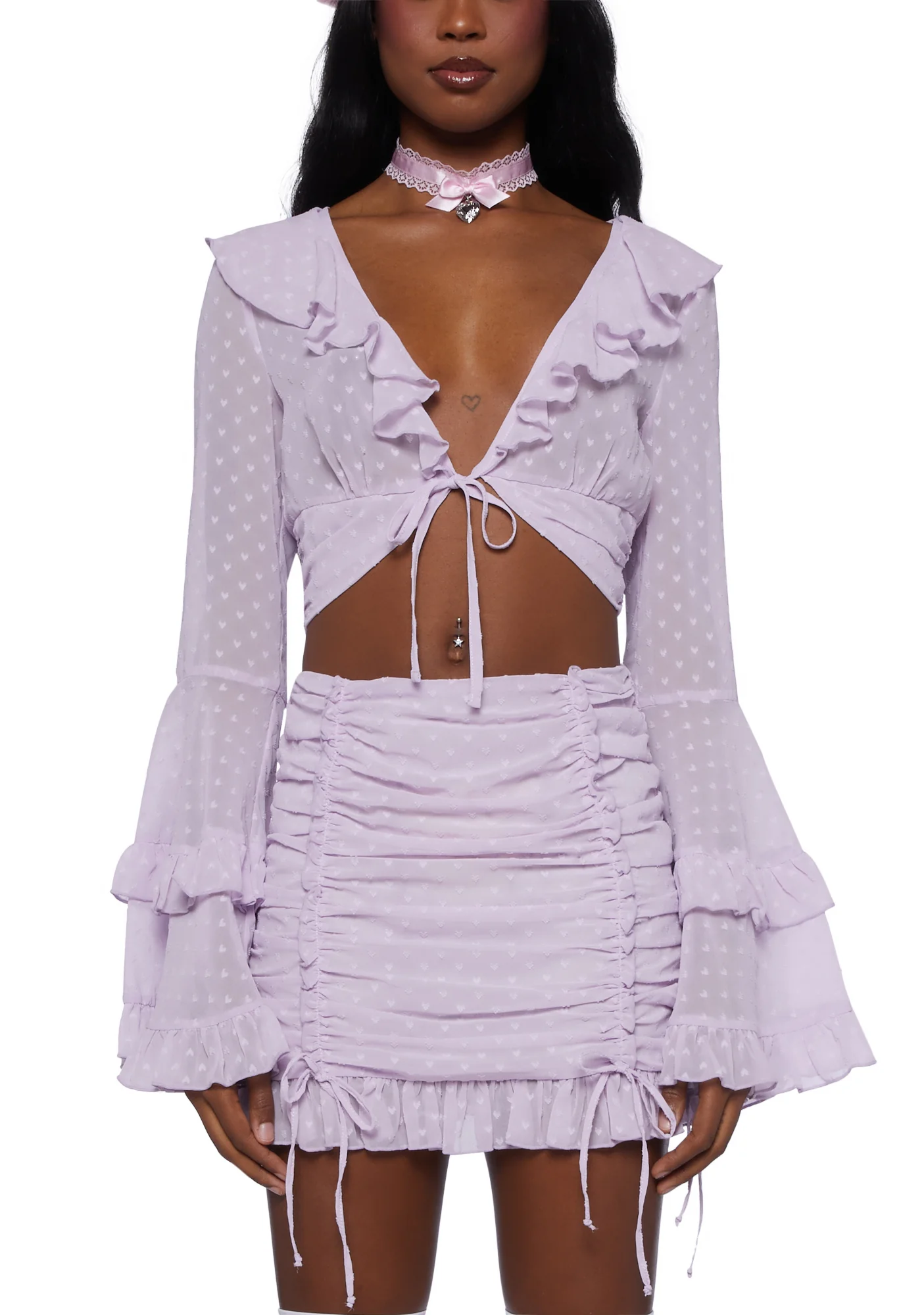 Hearts Aglow Mesh Crop Top - Purple - Image 5