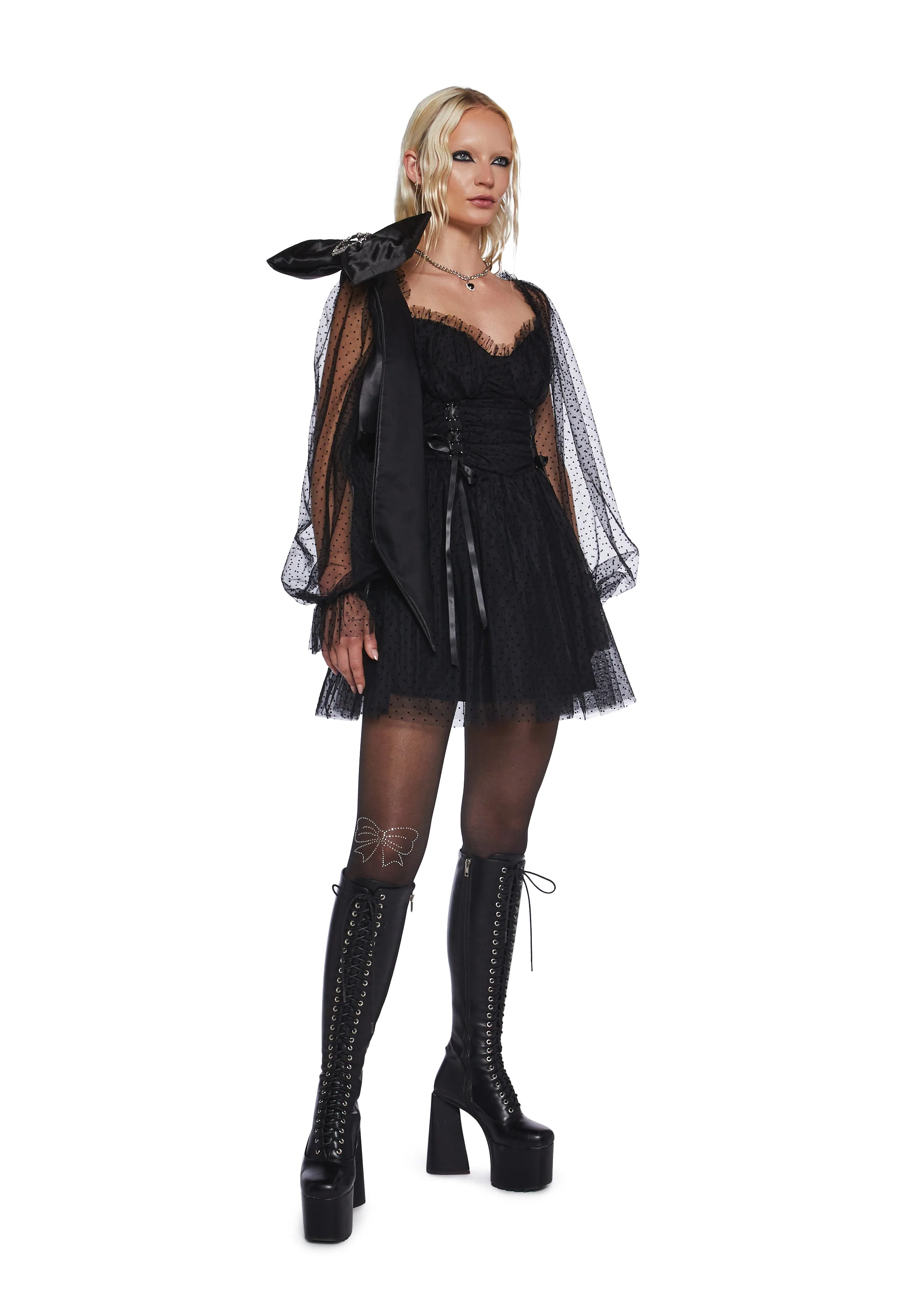Heavenly Affair Babydoll Dress - Black Swiss Dot - Image 2
