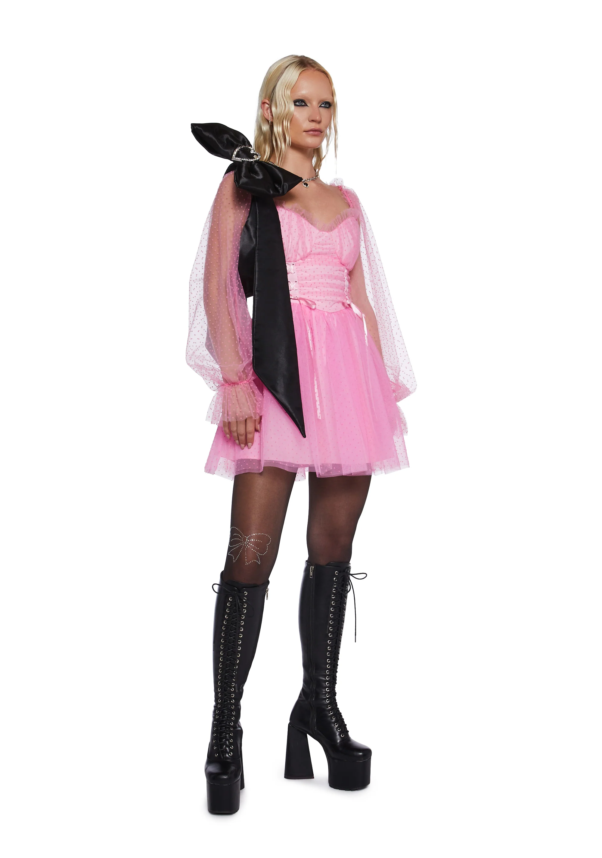 Heavenly Affair Babydoll Dress - Pink Swiss Dot - Image 2