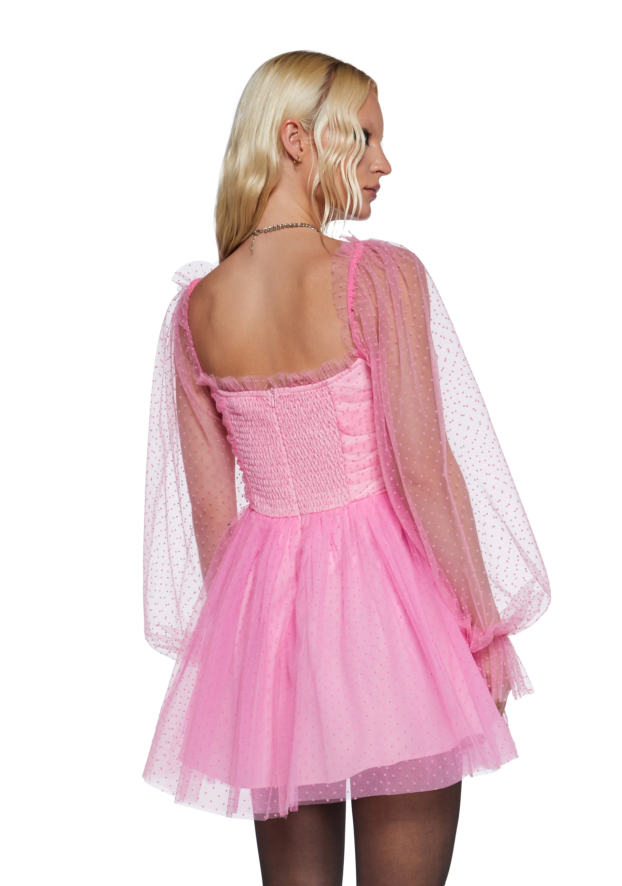 Heavenly Affair Babydoll Dress - Pink Swiss Dot - Image 4