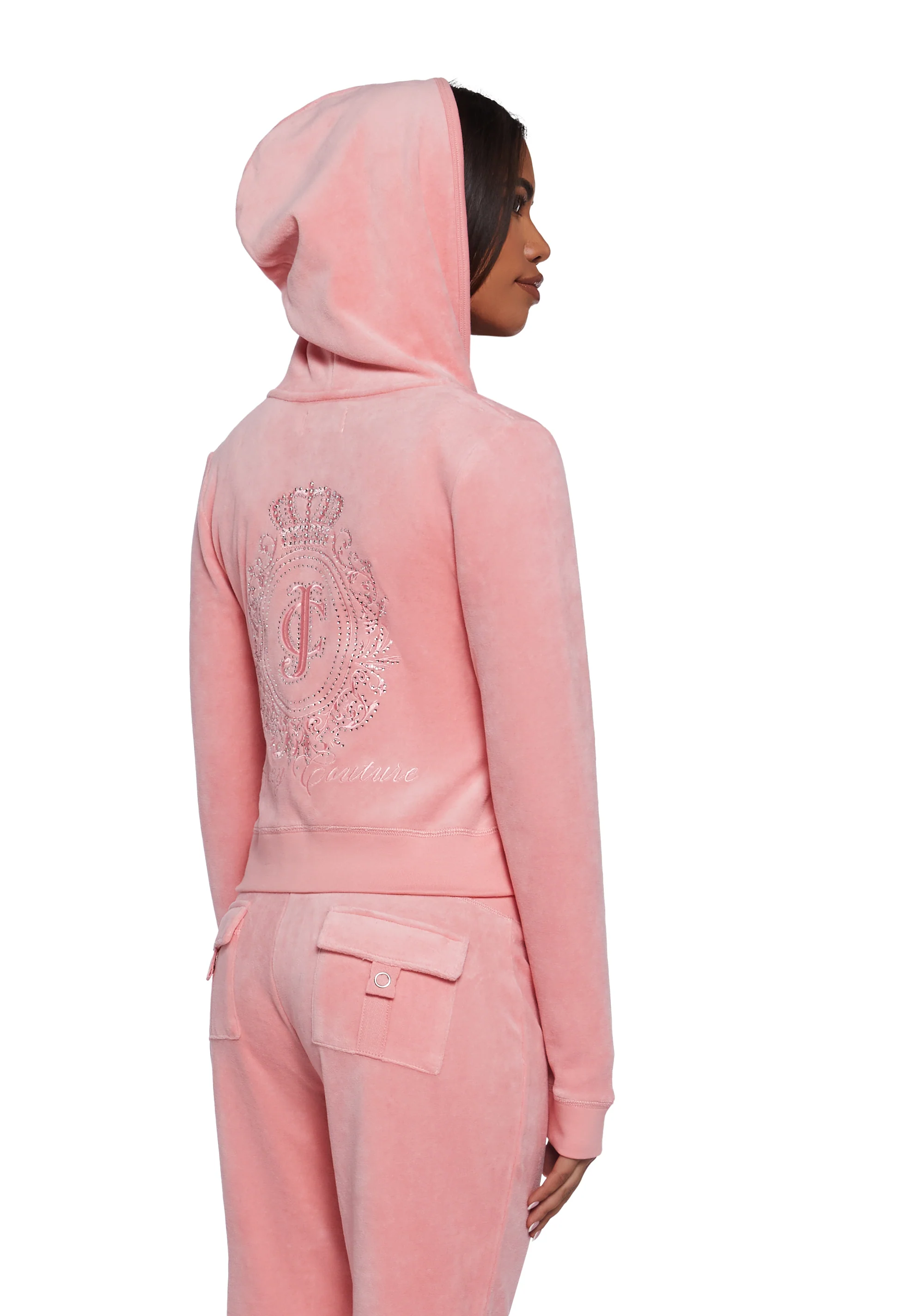 Crown Heritage Cotton Velour Hoodie - Pink - Image 6