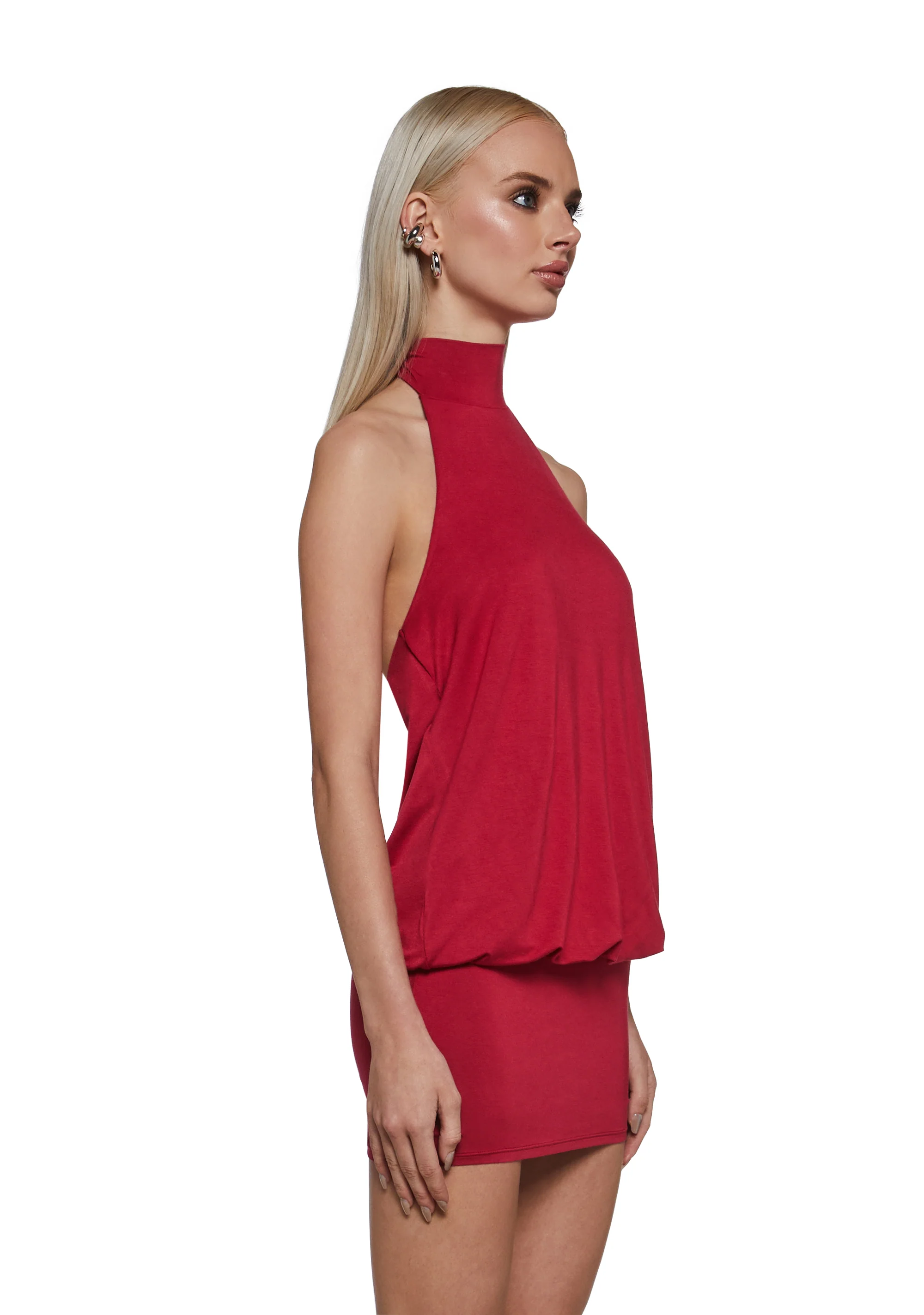 Club Moves Halter Dress -  Red - Image 3