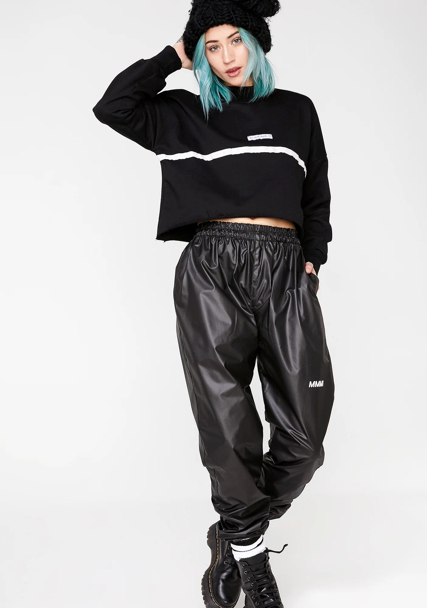 High Neck Stripe Crop Sweatshirt - Image 3