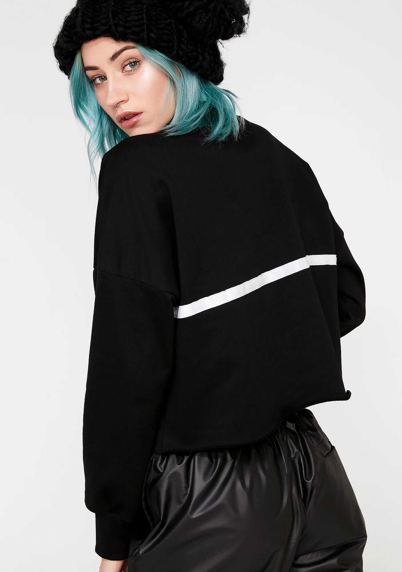 High Neck Stripe Crop Sweatshirt - Image 4