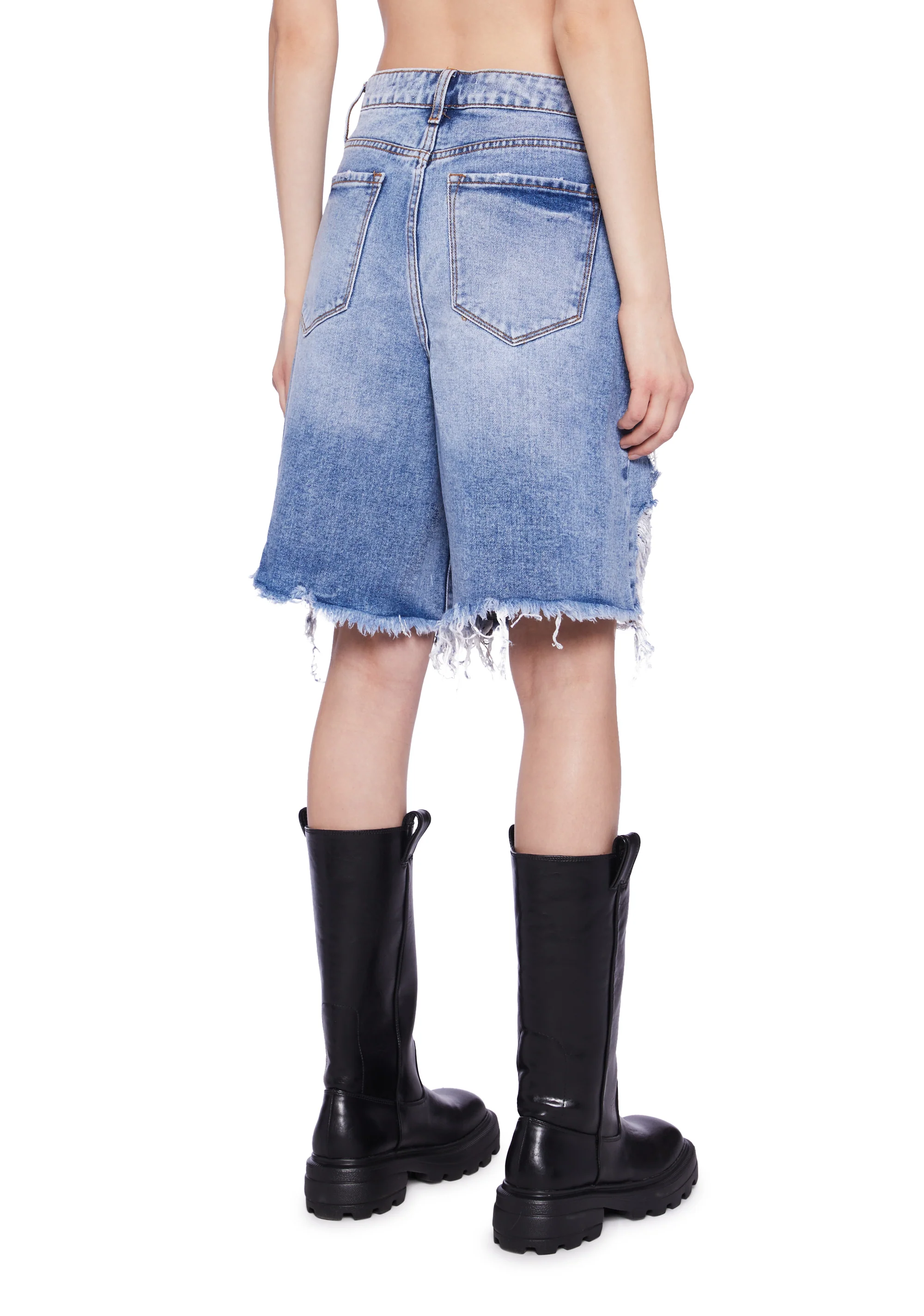 High Rise Distressed Denim Shorts - Image 5