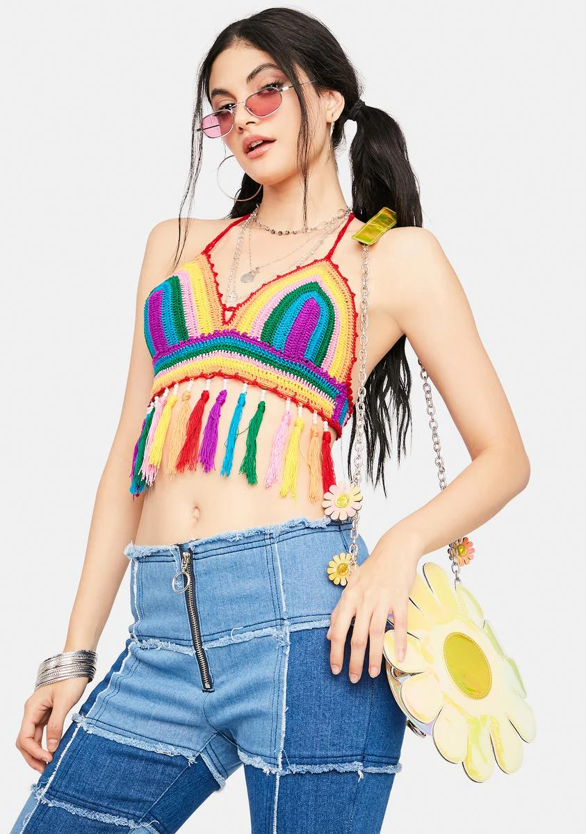 Hippie Bliss Crochet Fringe Bra Top - Image 2