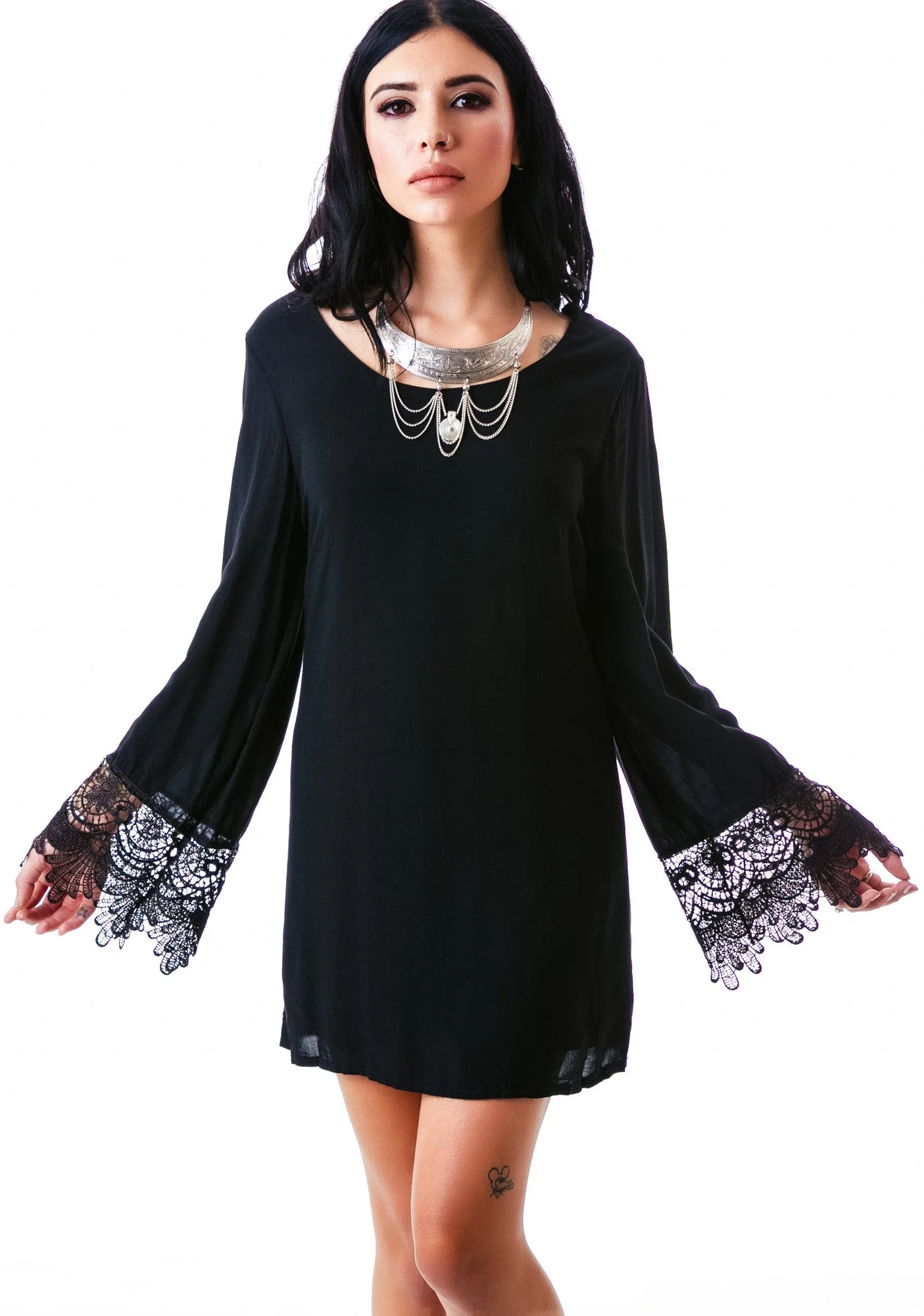 Hippy Bell Sleeve Dress - White - Image 3