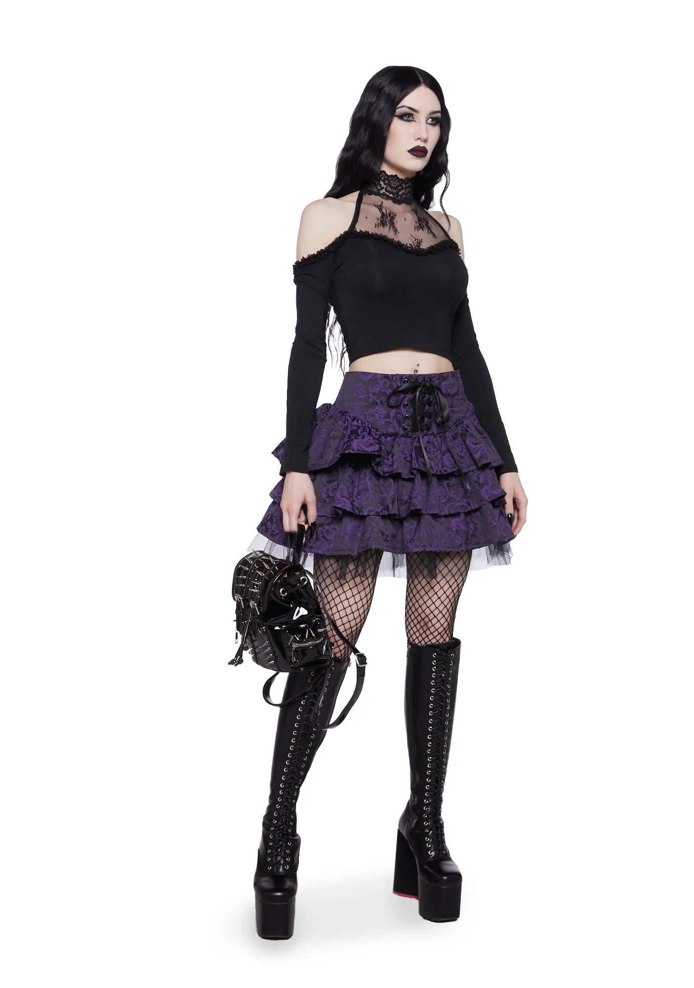 Hit The Ground Brocade Mini Skirt - Purple - Image 2