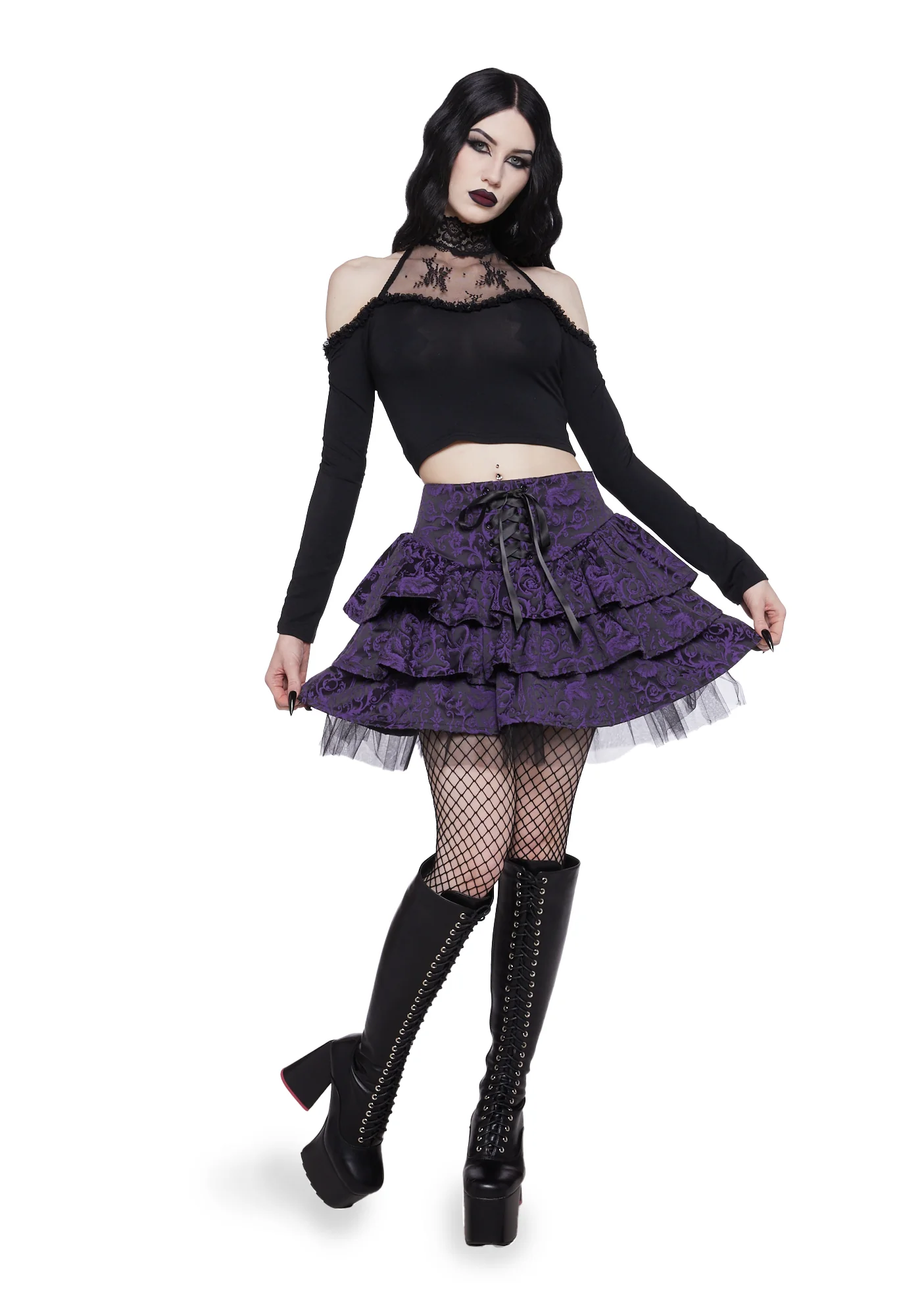 Hit The Ground Brocade Mini Skirt - Purple - Image 5