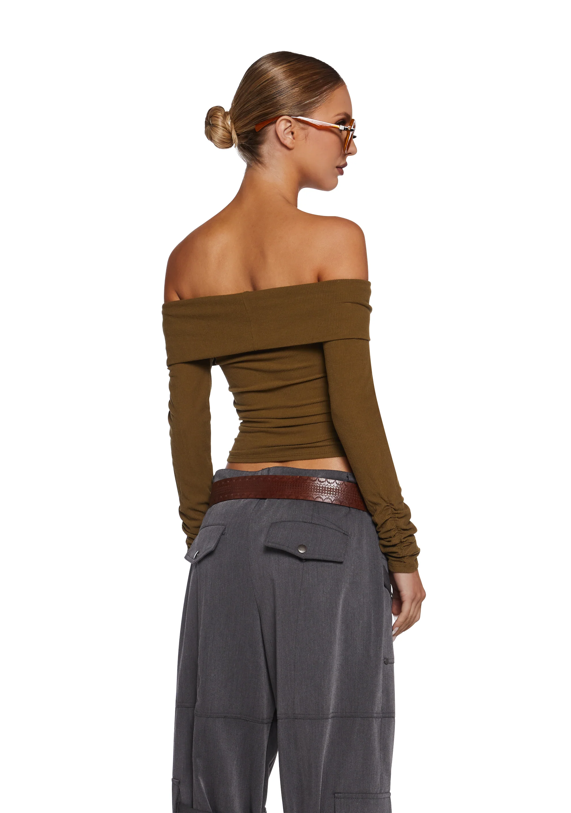 Hold Me Now Off The Shoulder Top - Olive - Image 4