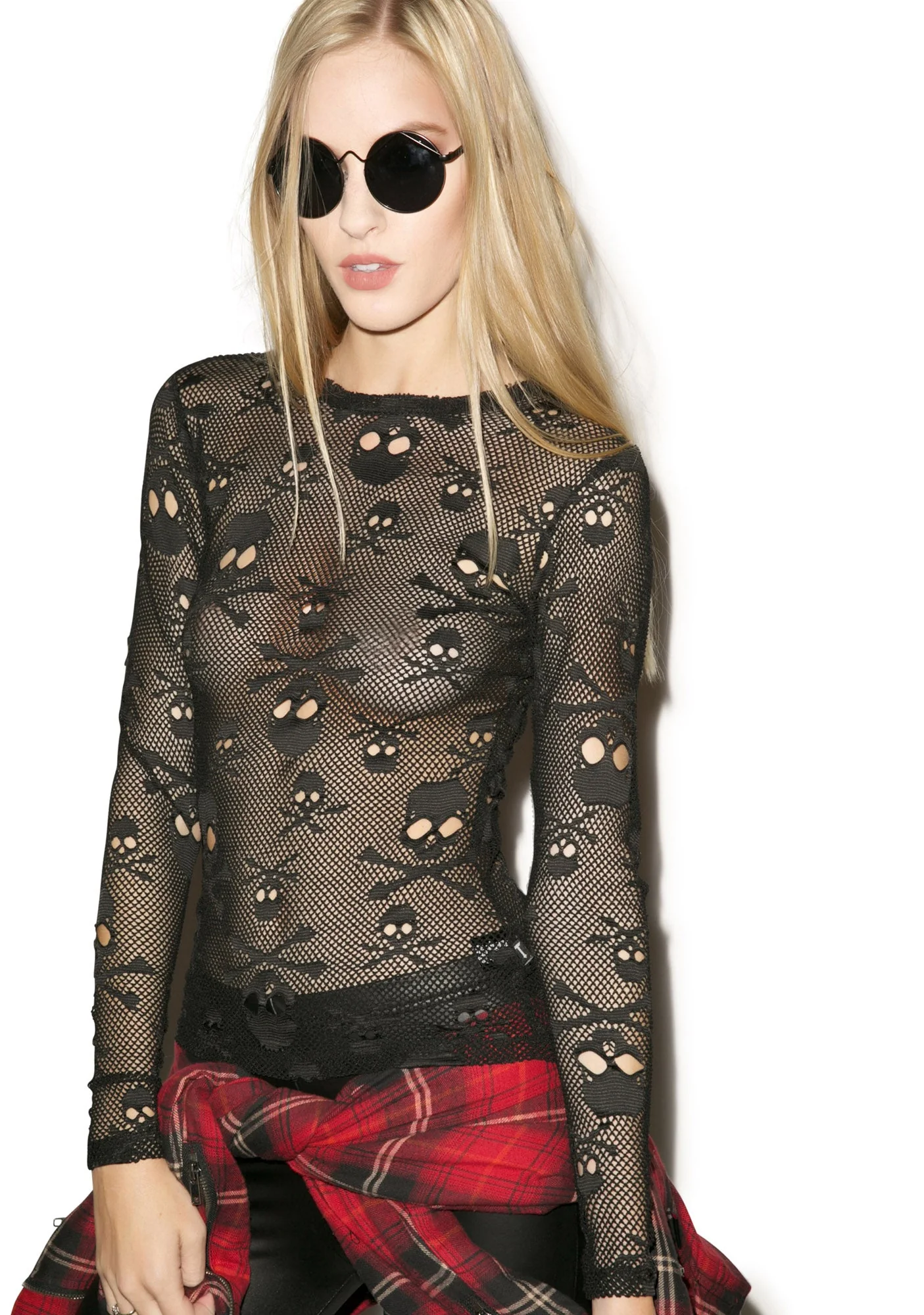 Holey Net Long Sleeve Shirt - Black - Image 5