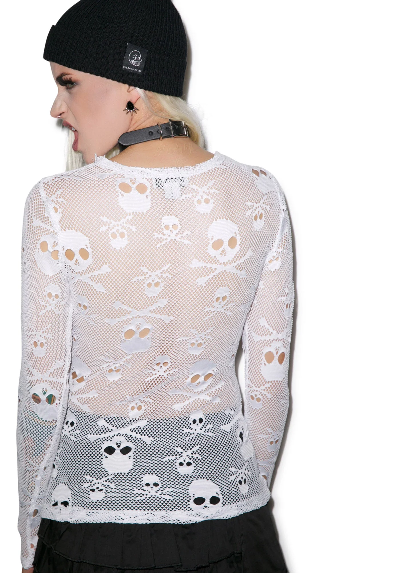 Holey Net Long Sleeve Shirt - Black - Image 6