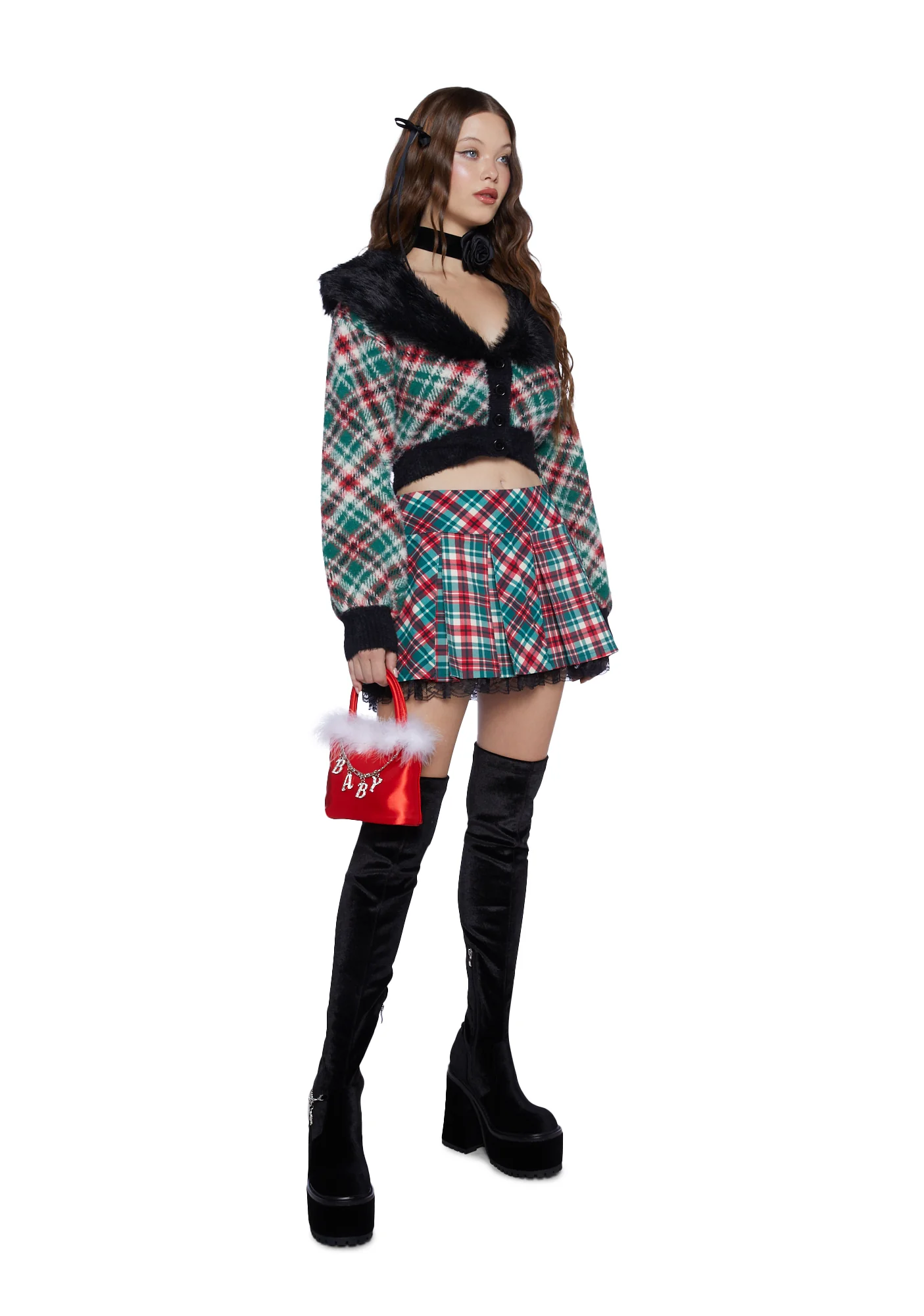 Holiday Party Plaid Mini Skirt - Image 2