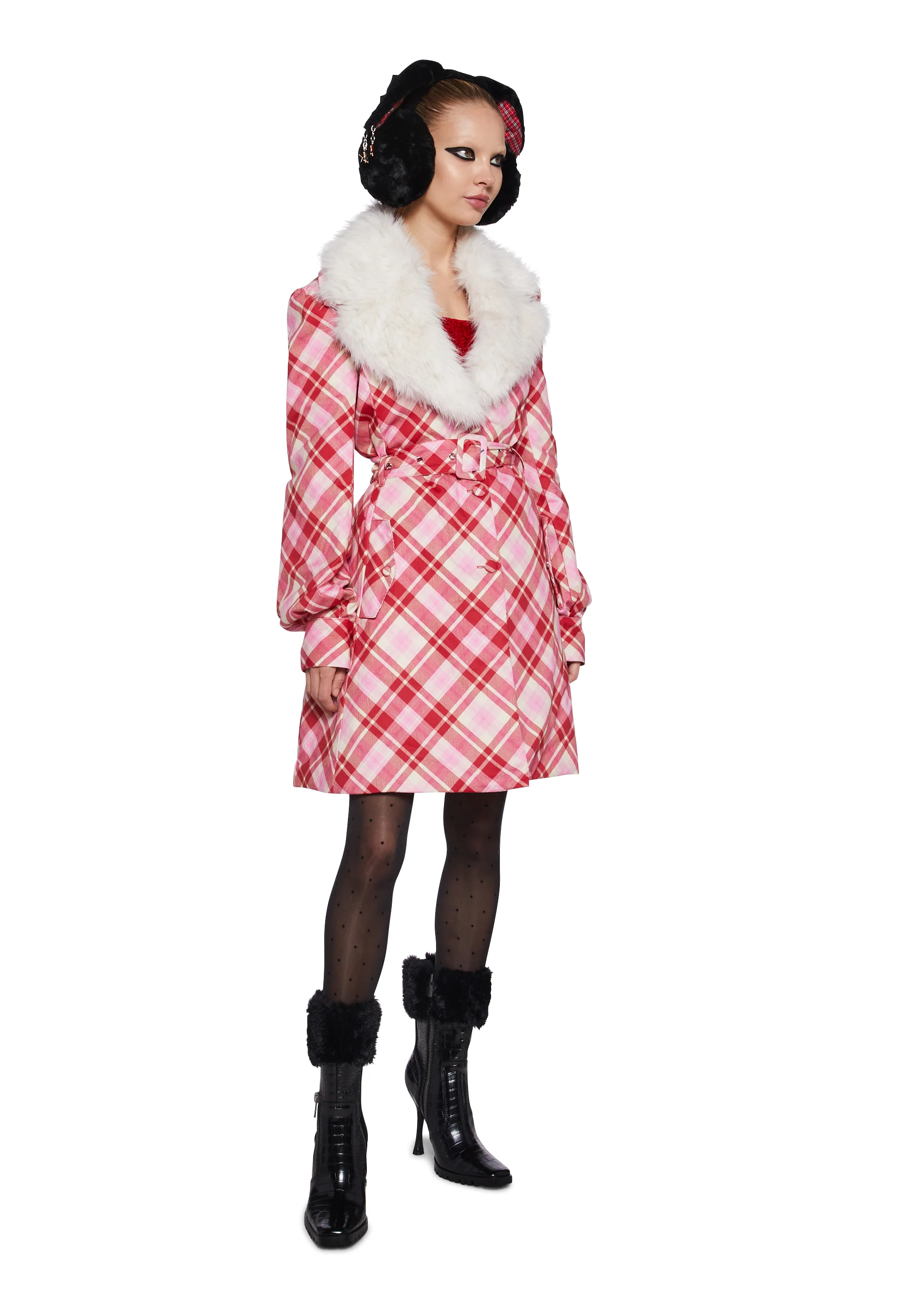 Holiday Party Plaid Trench Coat - Image 3