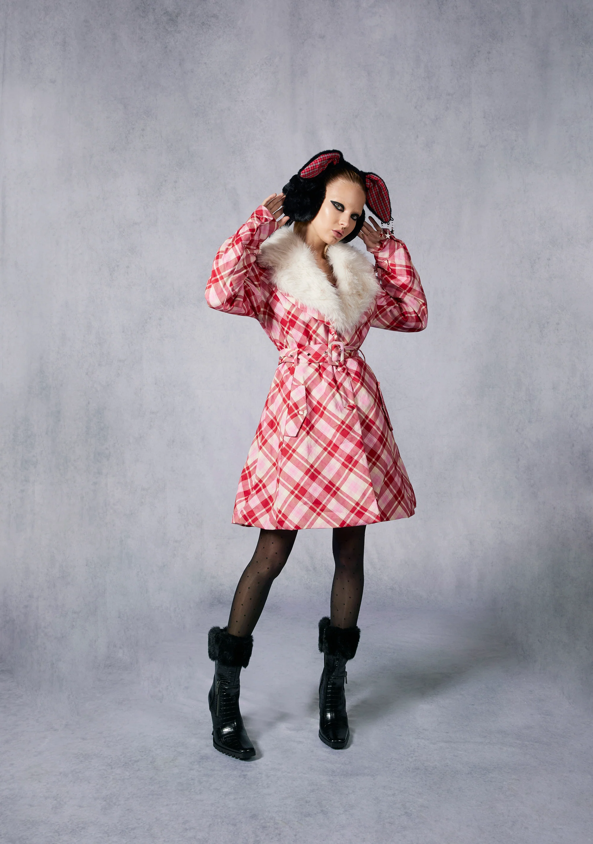Holiday Party Plaid Trench Coat - Image 7