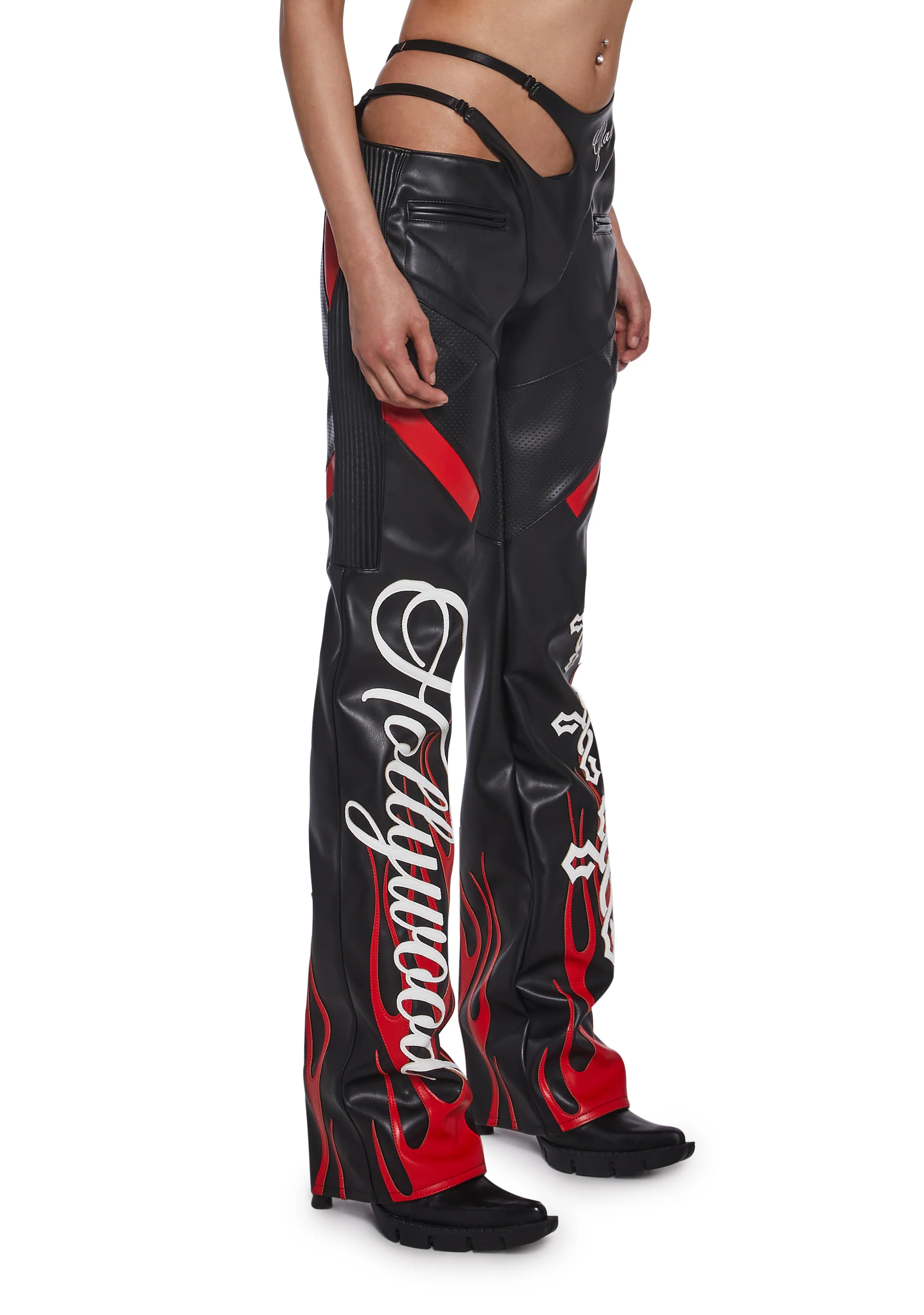 Hollywood Asymmetric Moto Trousers - Black - Image 3