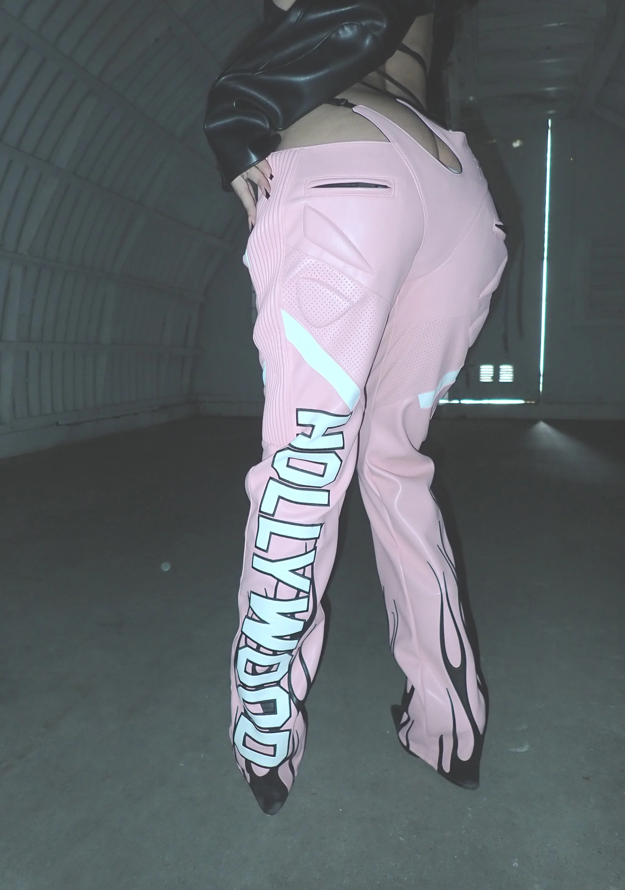 Hollywood Asymmetric Moto Trousers - Pink - Image 7